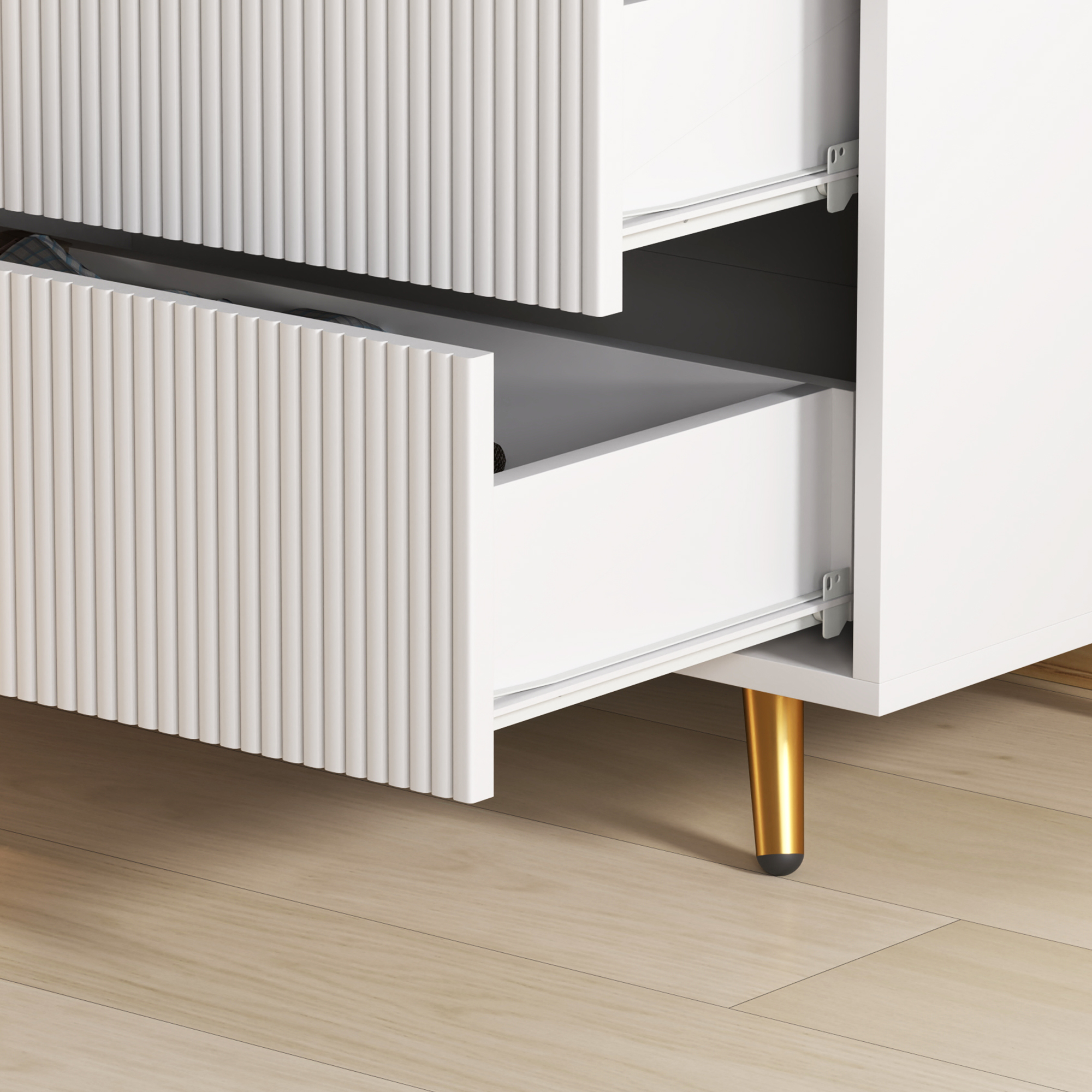 HOMCOM Elegant Four-Drawer Bedside Table White 9