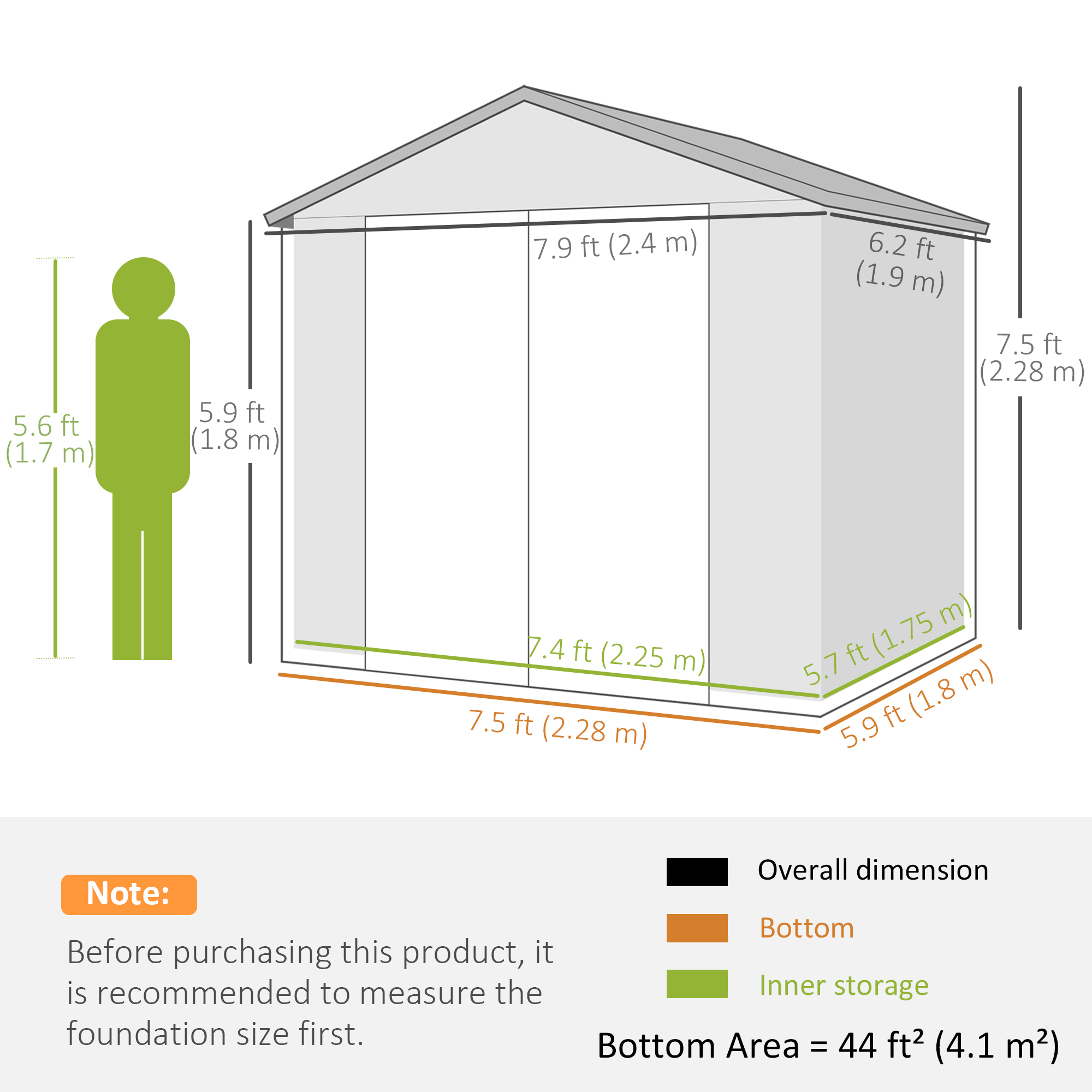 Outsunny 7.9ft x 6.2ft Aluminium Frame and Plastic Wall Shed, with Foundation Light Grey 3