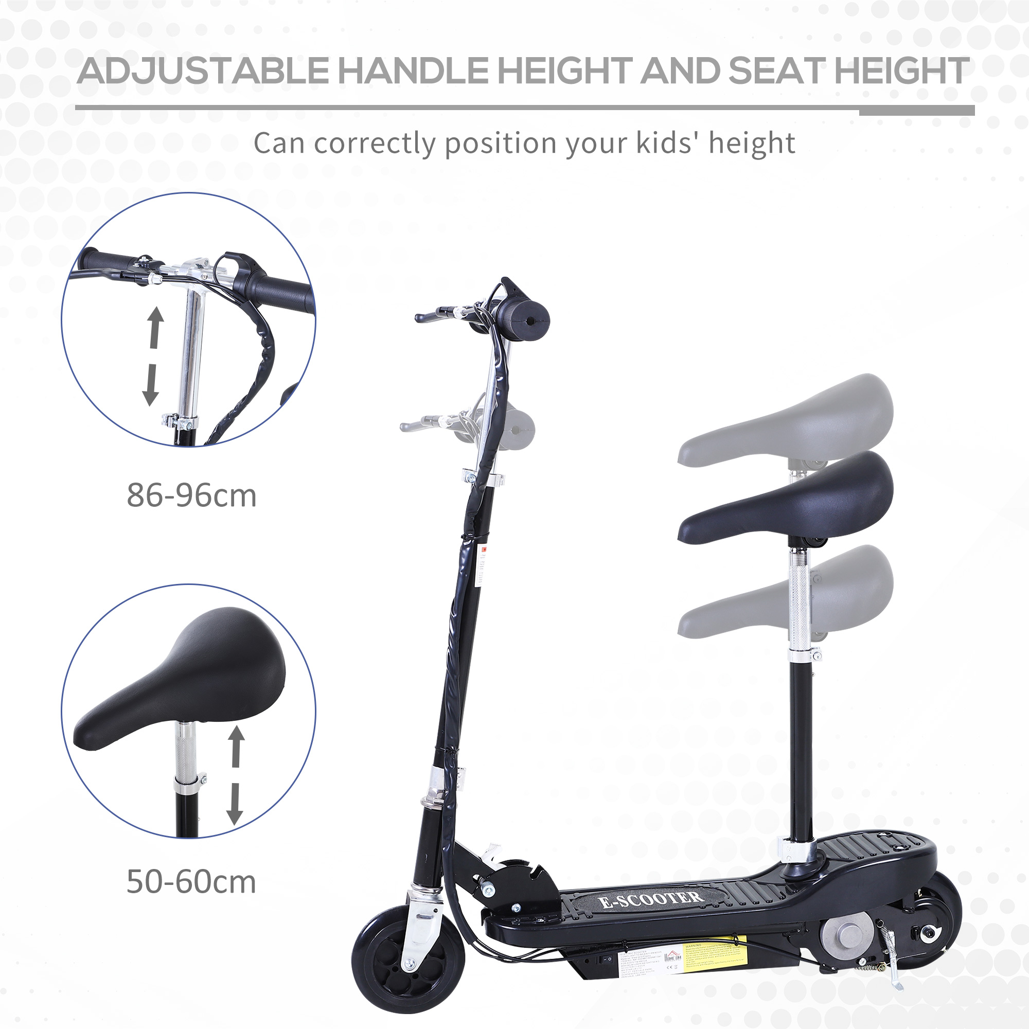 HOMCOM Powered E-Scooter Ride-On, with Brakes, Adjustable Seat, Adjustable Handlebars, Black 5