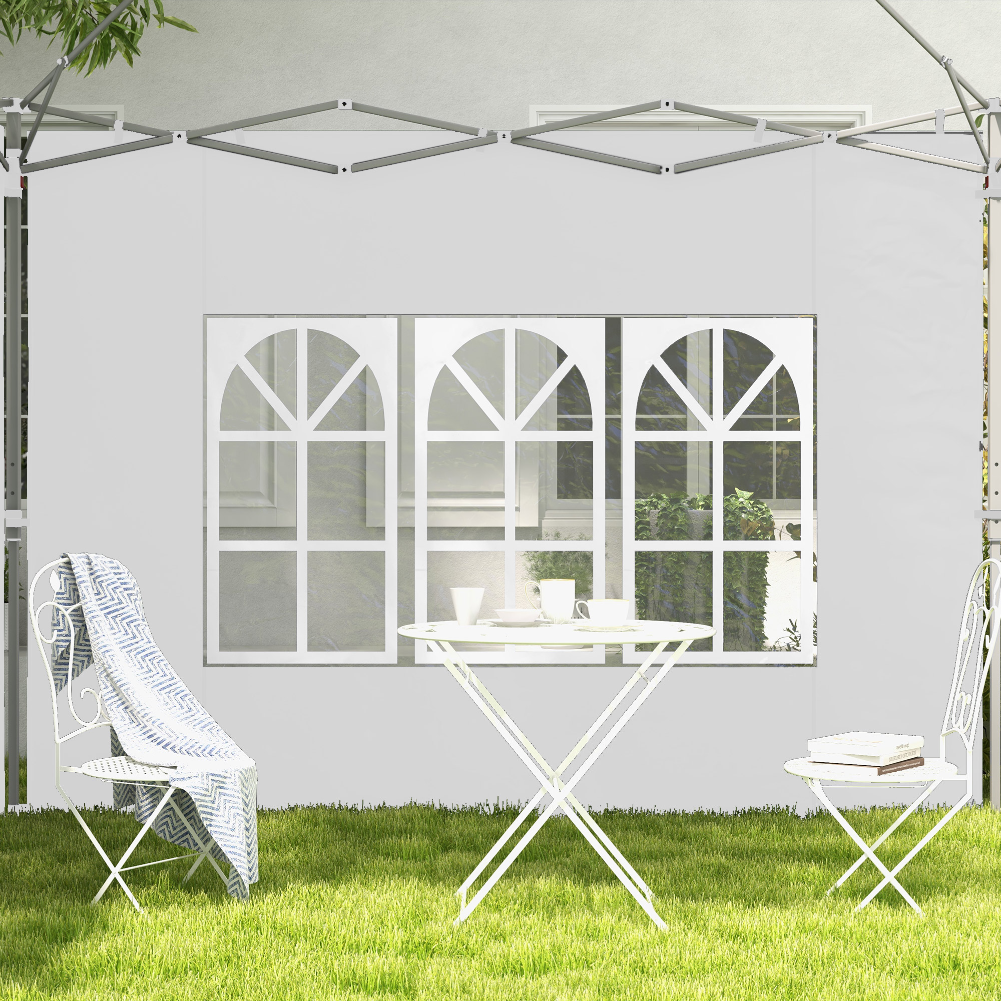 Outsunny Gazebo Side Panels, Sides Replacement with Window for 3x3(m) or 3x4m Pop Up Gazebo, 2 Pack, White 7