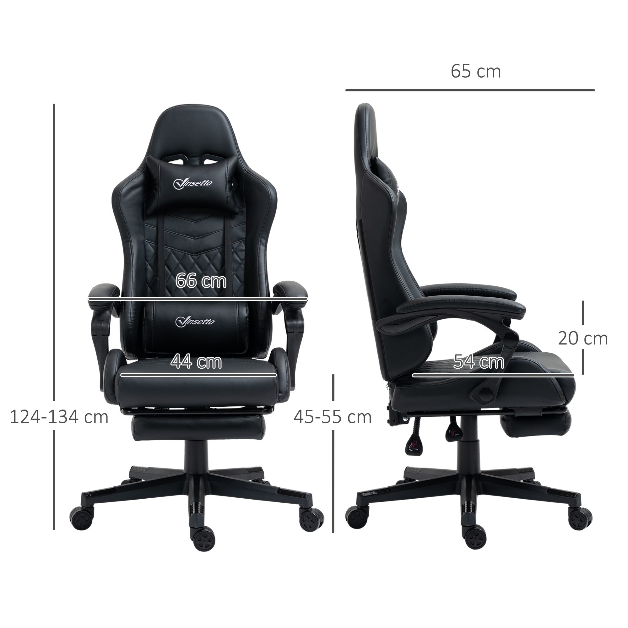 Vinsetto Computer Gaming Chair with Footrest, Video Gaming Chair for Adults with 130° Reclining Back, Desk Chair with Lumbar Support and Adjustable Height, Black 3