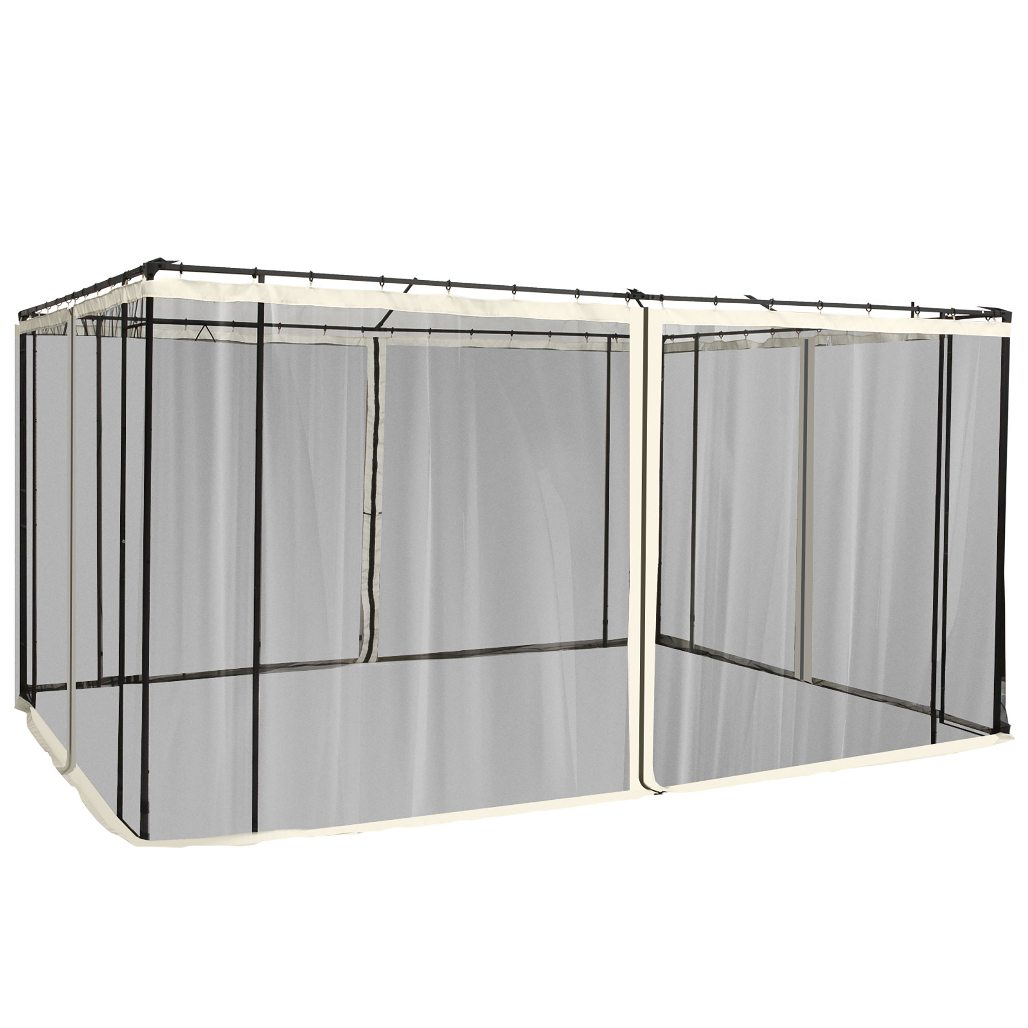 Image of Outsunny Zanzariera per Gazebo 3x3.5m con Cerniere e Anelli, Pannelli da, 335x207cm - Nero/Beige Aosom006