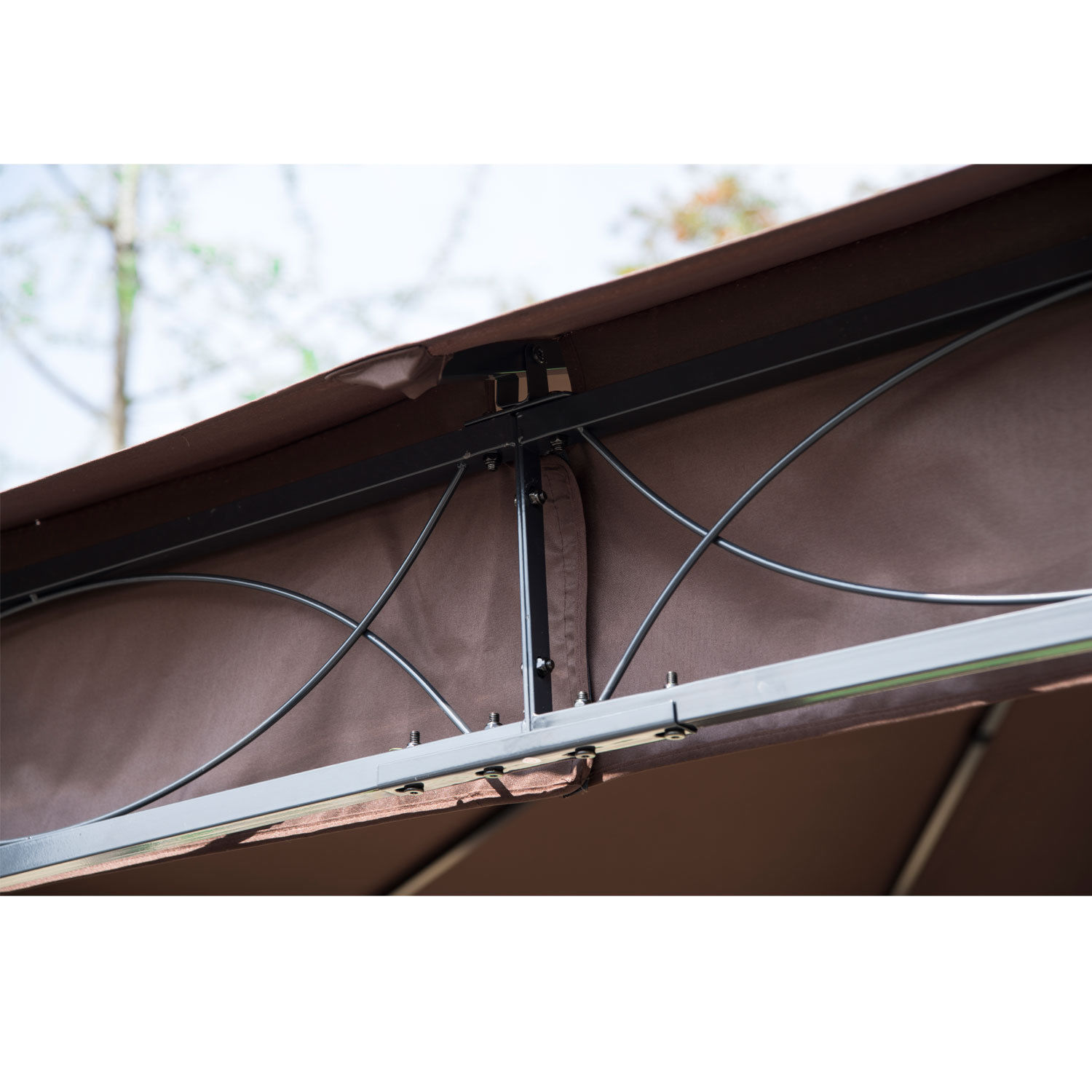 Outsunny 3 x 3(m) Garden Gazebo, Outdoor Gazebo Canopy Shelter with Curtains and Steel Frame for Lawn, Yard and Deck, Coffee 4