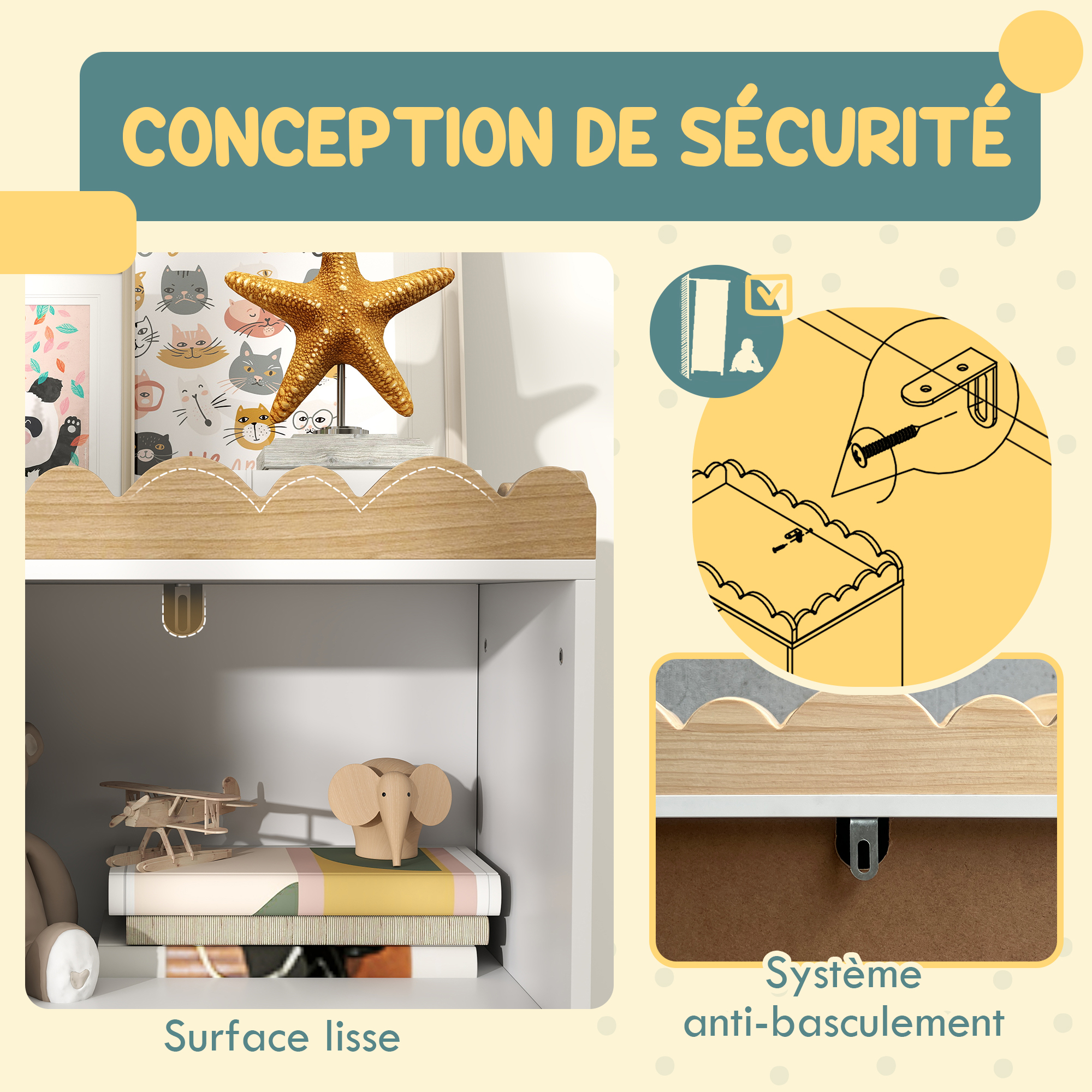Étagère à Jouets Avec Roulettes AIYAPLAY - 4 Niveaux Et Compartiment Caché Pour Chambre D'enfant