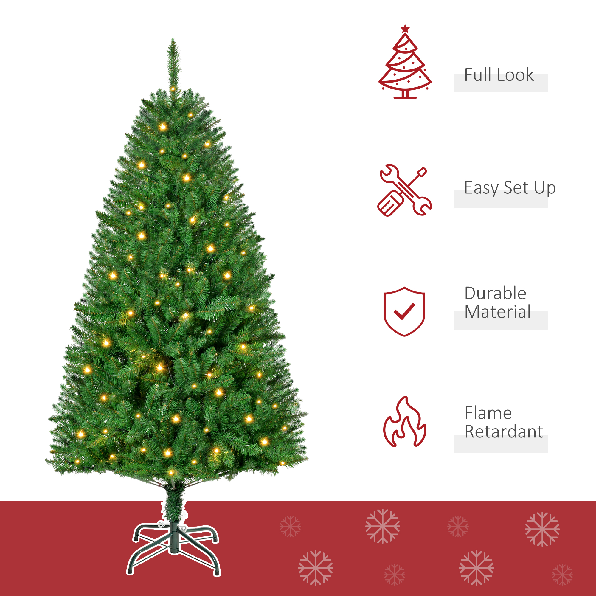 HOMCOM 5FT Christmas Tree Warm White LED Light Holiday Home Decoration, Green 4