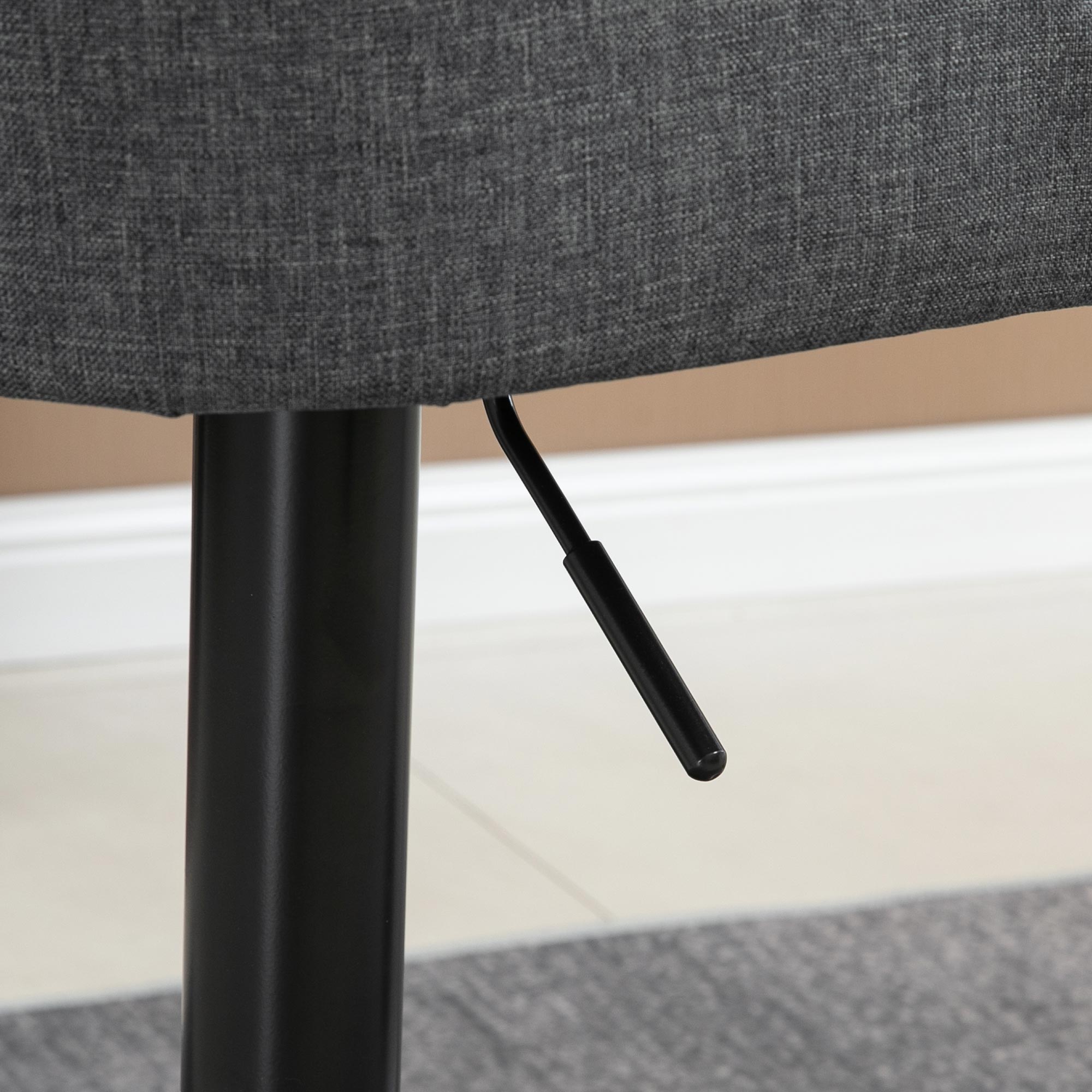 HOMCOM Modern Adjustable Bar Stools Set of 2, Swivel Fabric Barstools with Footrest, Armrests and Back, for Kitchen Counter and Dining Room, Dark Grey 8