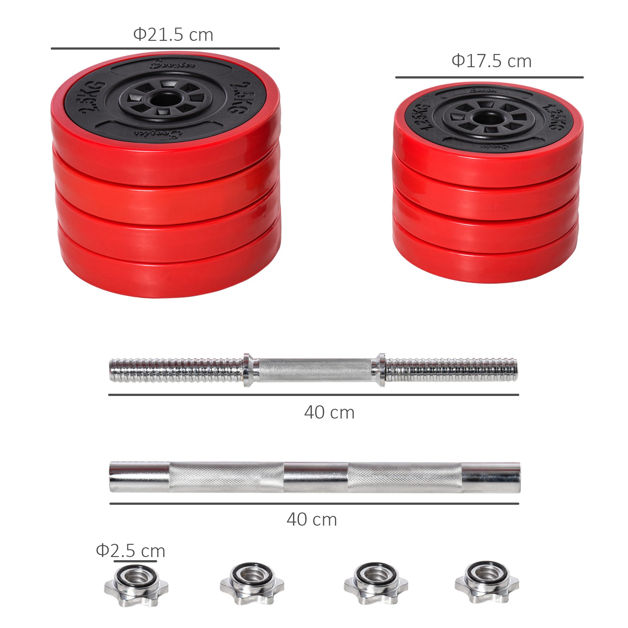 HOMCOM 20KGS 2-In-1 Dumbbell & Barbell Adjustable Set Strength Muscle Exercise Fitness Plate Bar Clamp Rod Home Gym Sports Area 3