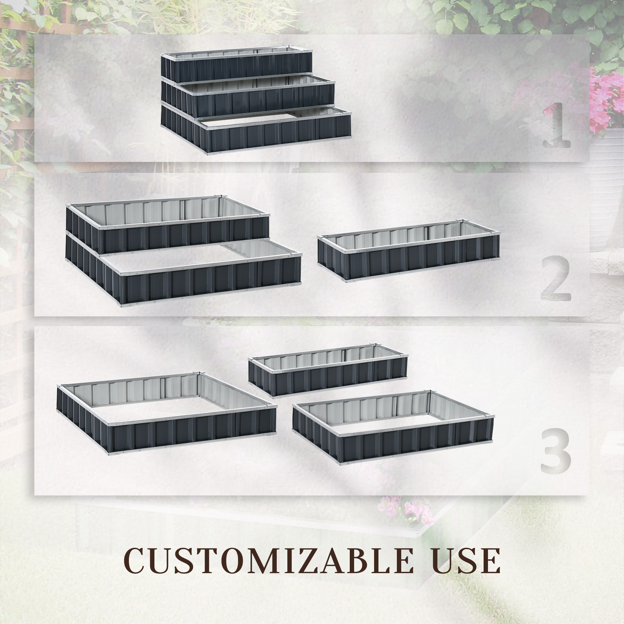 Outsunny 3 Tier Raised Garden Bed, Metal Elevated Planer Box Kit Flower Pot w/ A Pairs of Glove for Garden, Patio to Grow Vegetables, Herbs, Flowers, 118 x 118 x 62 cm, Grey 4