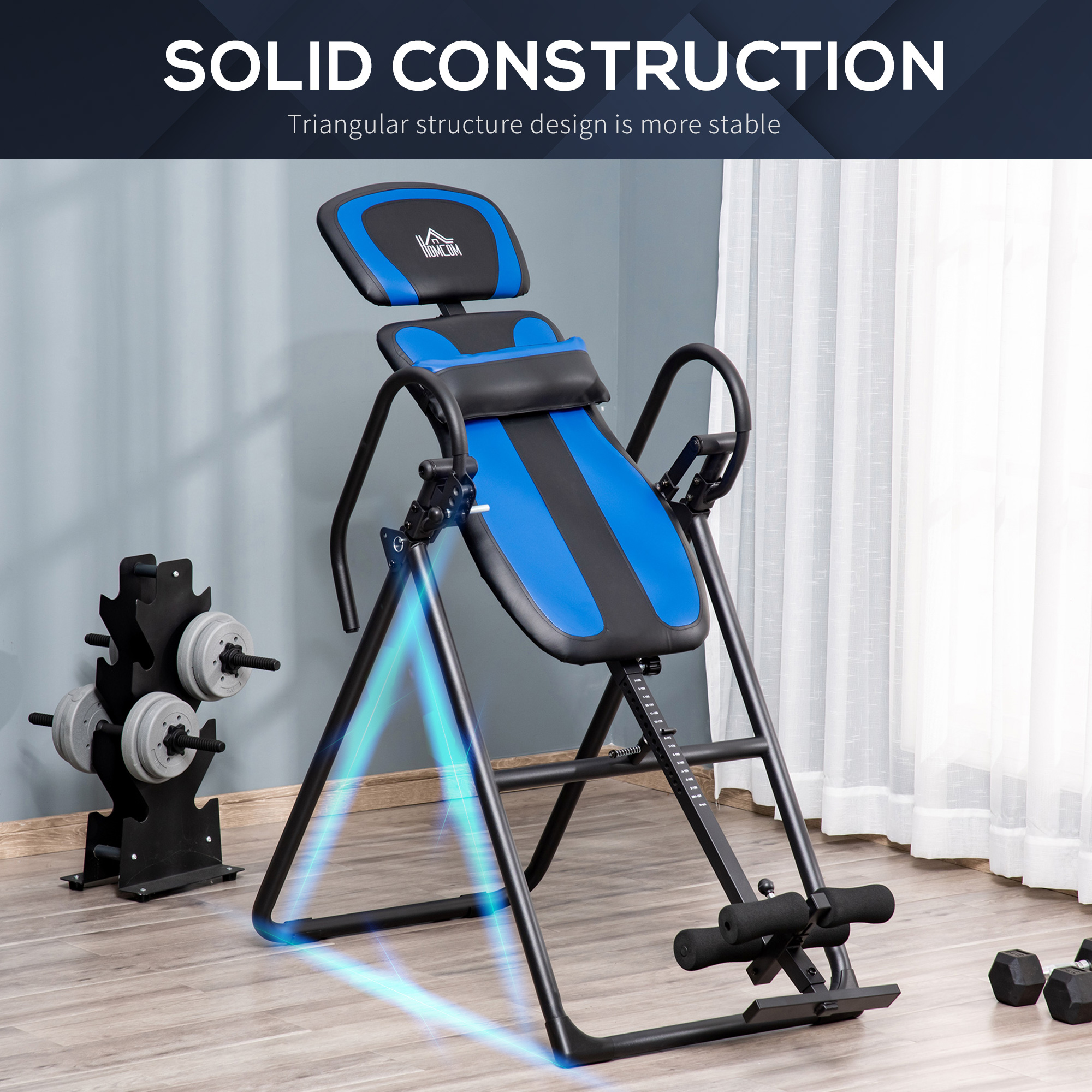 HOMCOM Foldable Gravity Inversion Table, Back Therapy Fitness Bench, with Soft Ankle Cushions, for Home 6