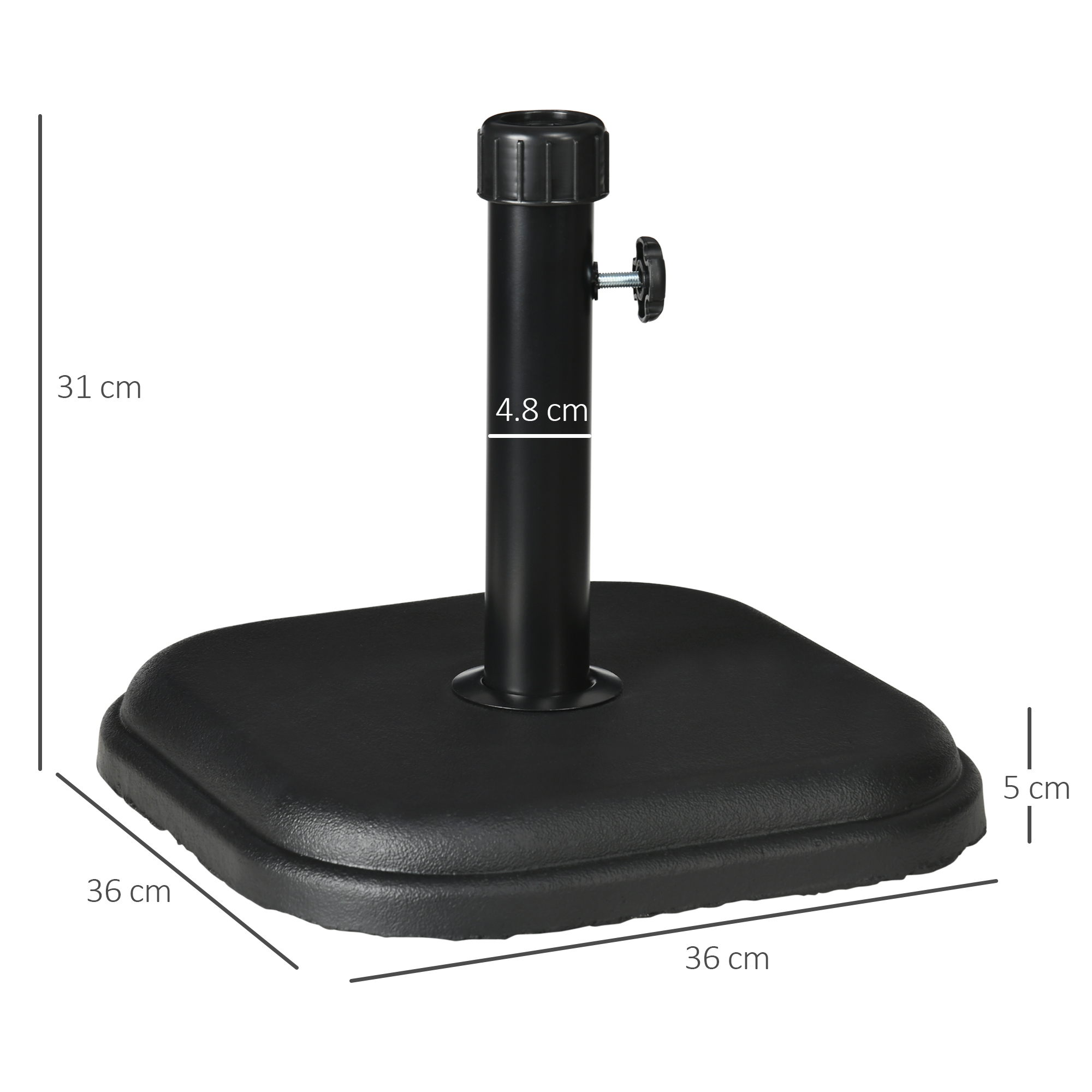 Outsunny 11kg Concrete Garden Parasol Base Holder, Square Outdoor Table Umbrella Stand Weight, Black 3