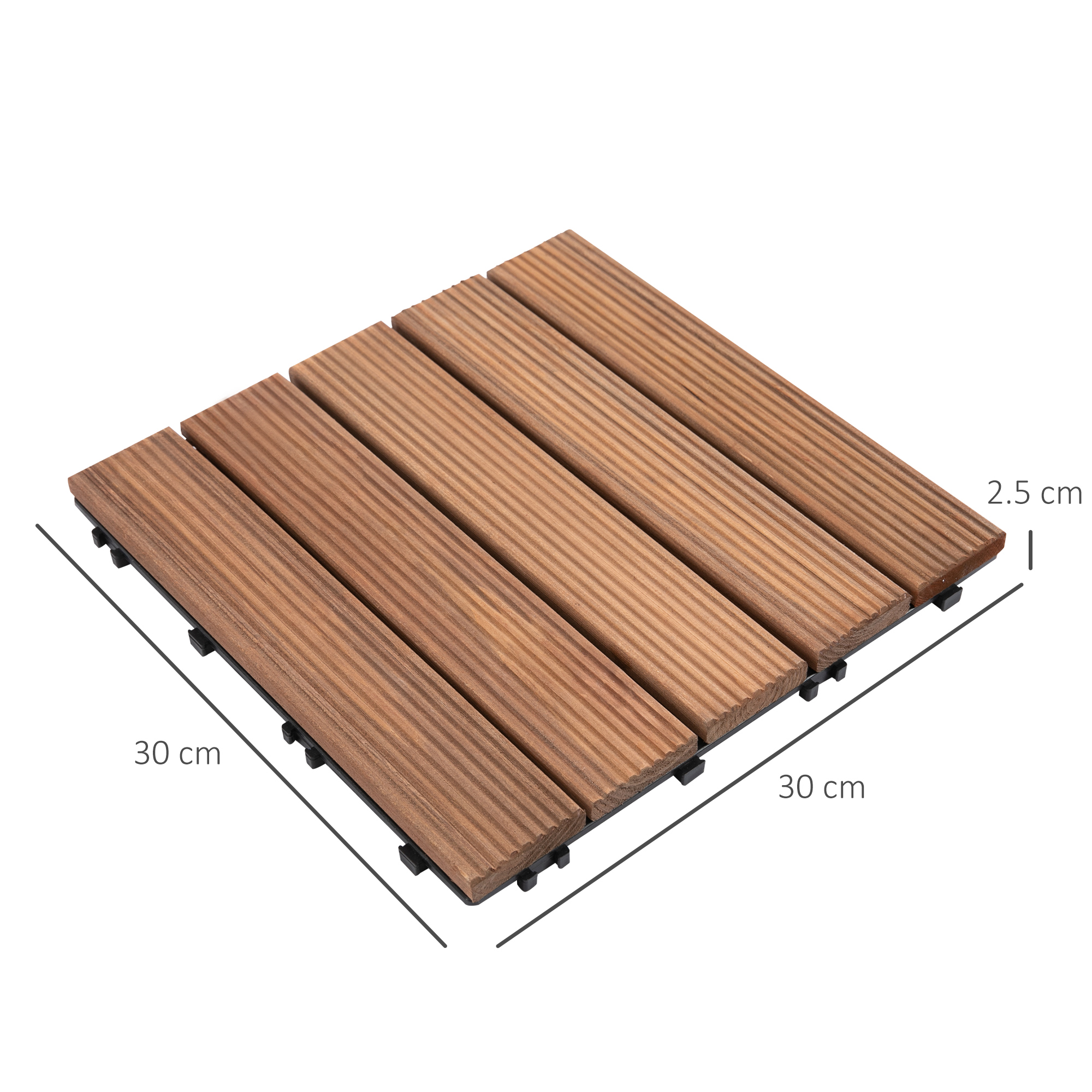 Outsunny 27 Pcs Solid Wood Interlocking Decking Tiles For Patio, Balcony, Roof Terrace, Hot Tub, Brown, (30 x 30 cm Per Piece) 3