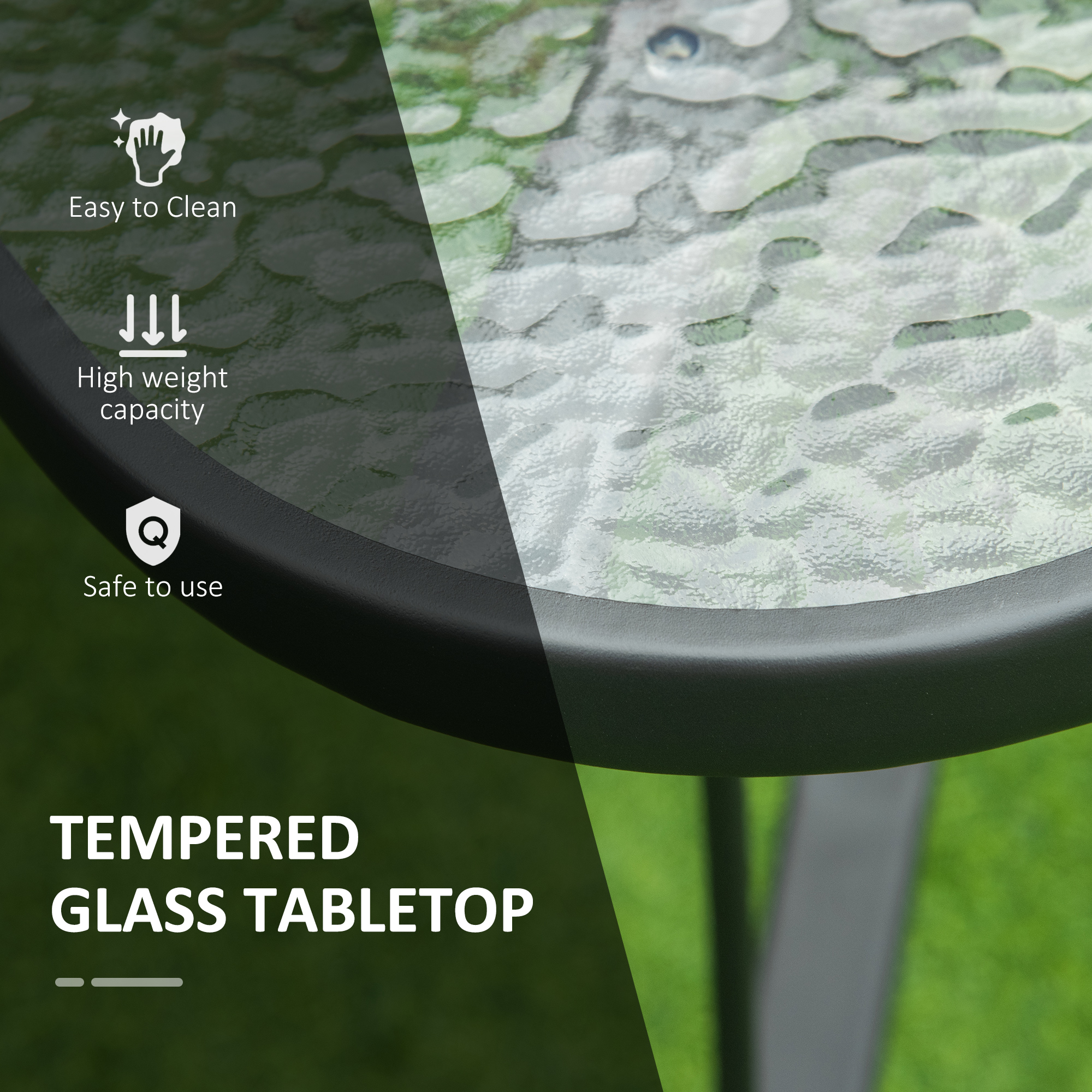 Outsunny Square Outdoor Garden Dining Table with Parasol Hole, Tempered Glass Top, Steel Frame for Garden, Lawn, Patio, Black 5
