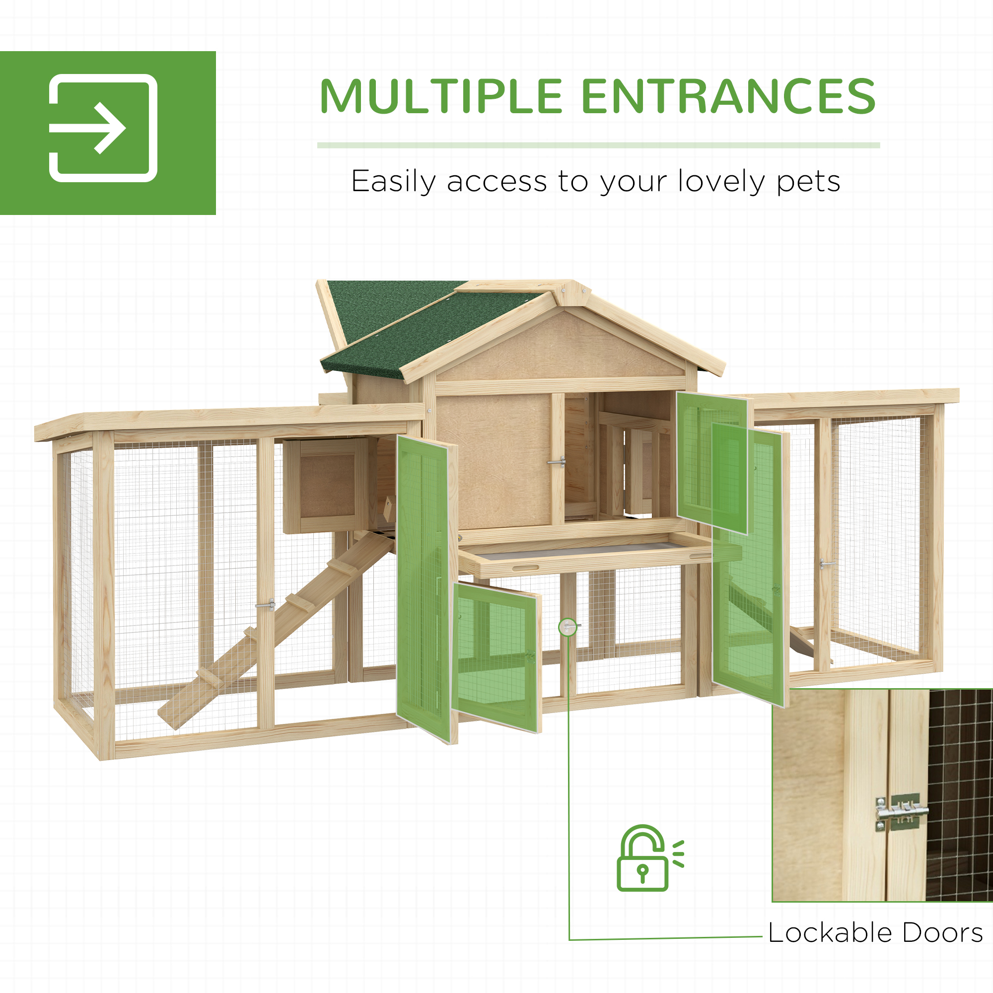 PawHut Large Chicken Coop, Wooden Garden Hen House, Poultry Coops Cages with Run, Nesting Box, Natural Wood Finish 5