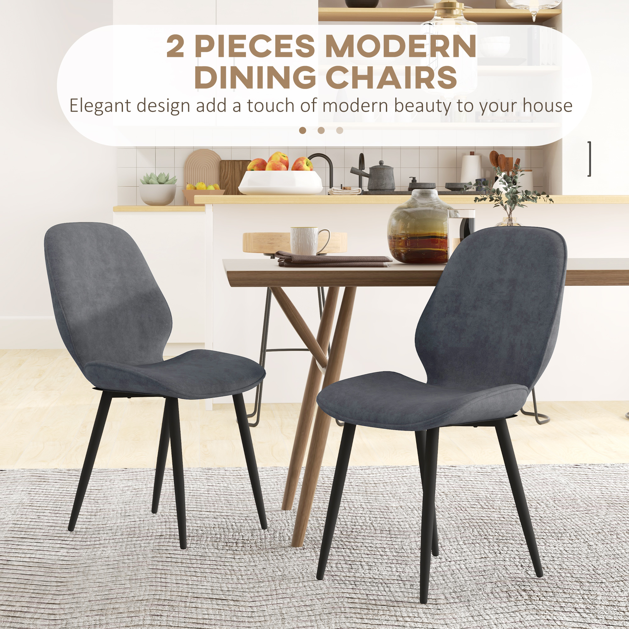 HOMCOM Velvet Dining Chairs, Set of 2 Dining Room Chairs with Metal Legs for Living Room, Dining Room, Grey 4