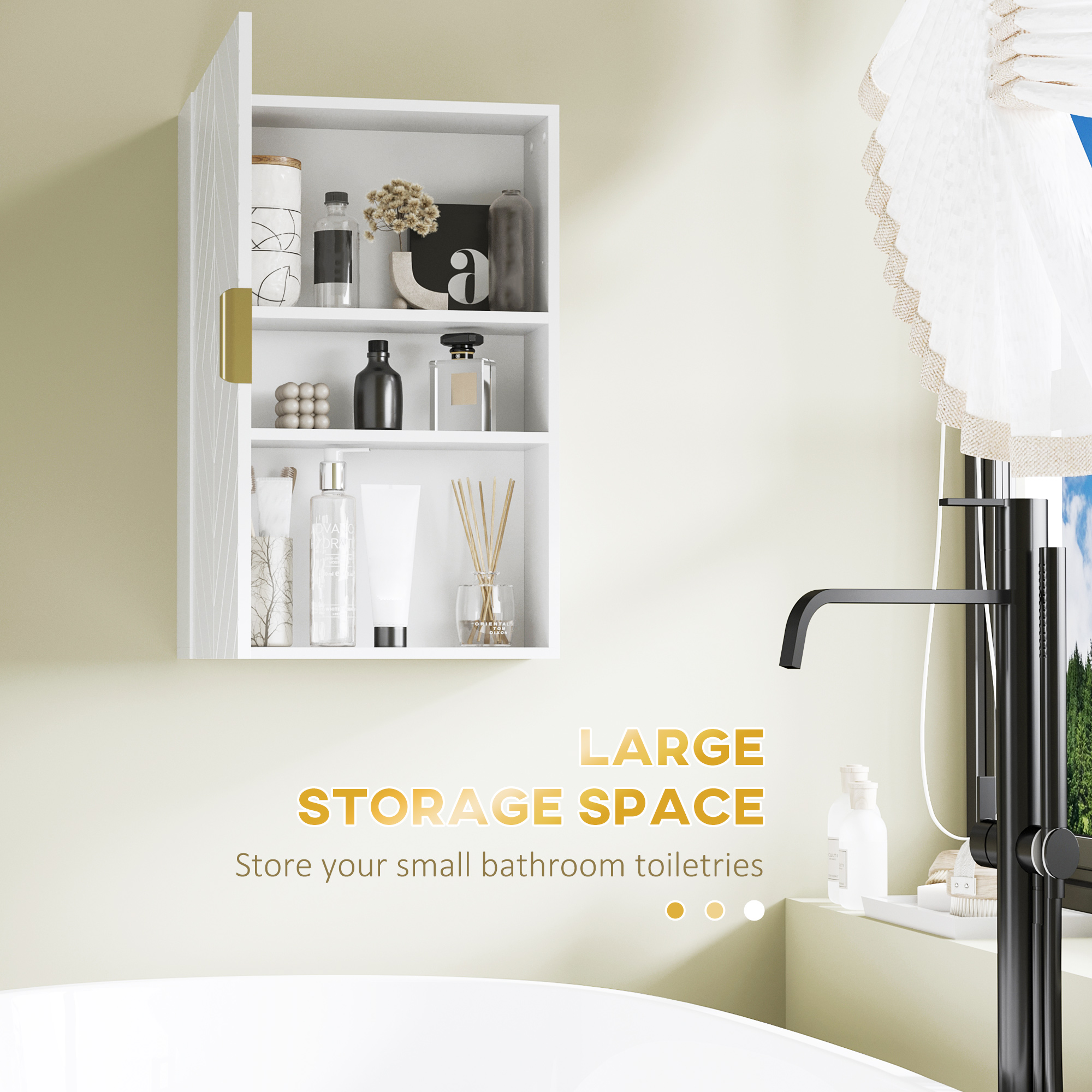 kleankin Bathroom Wall Cabinet, Over Toilet Storage Cupboard with Adjustable Shelves for Hallway, Living Room, White 4