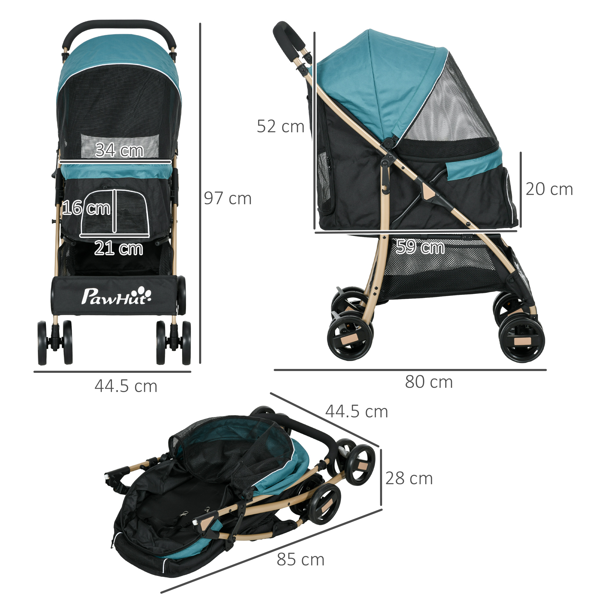 PawHut Pet Stroller for Small and Miniature Dogs, with Rain Cover Dark Green 3