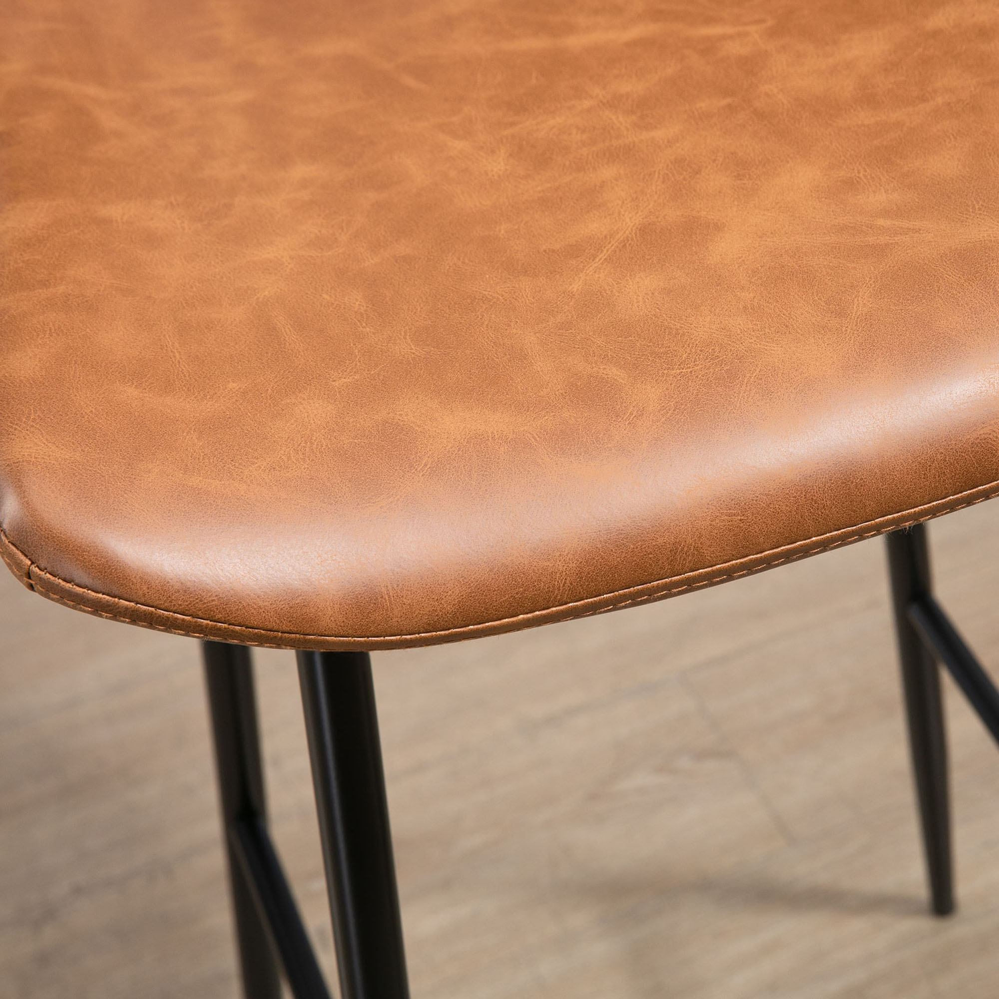 HOMCOM Bar Stools Set of 2, PU Leather Upholstered Bar Chairs, Breakfast Kitchen Counter Chairs with Backs, Steel Legs and Footrests for Dining Room, Brown 8