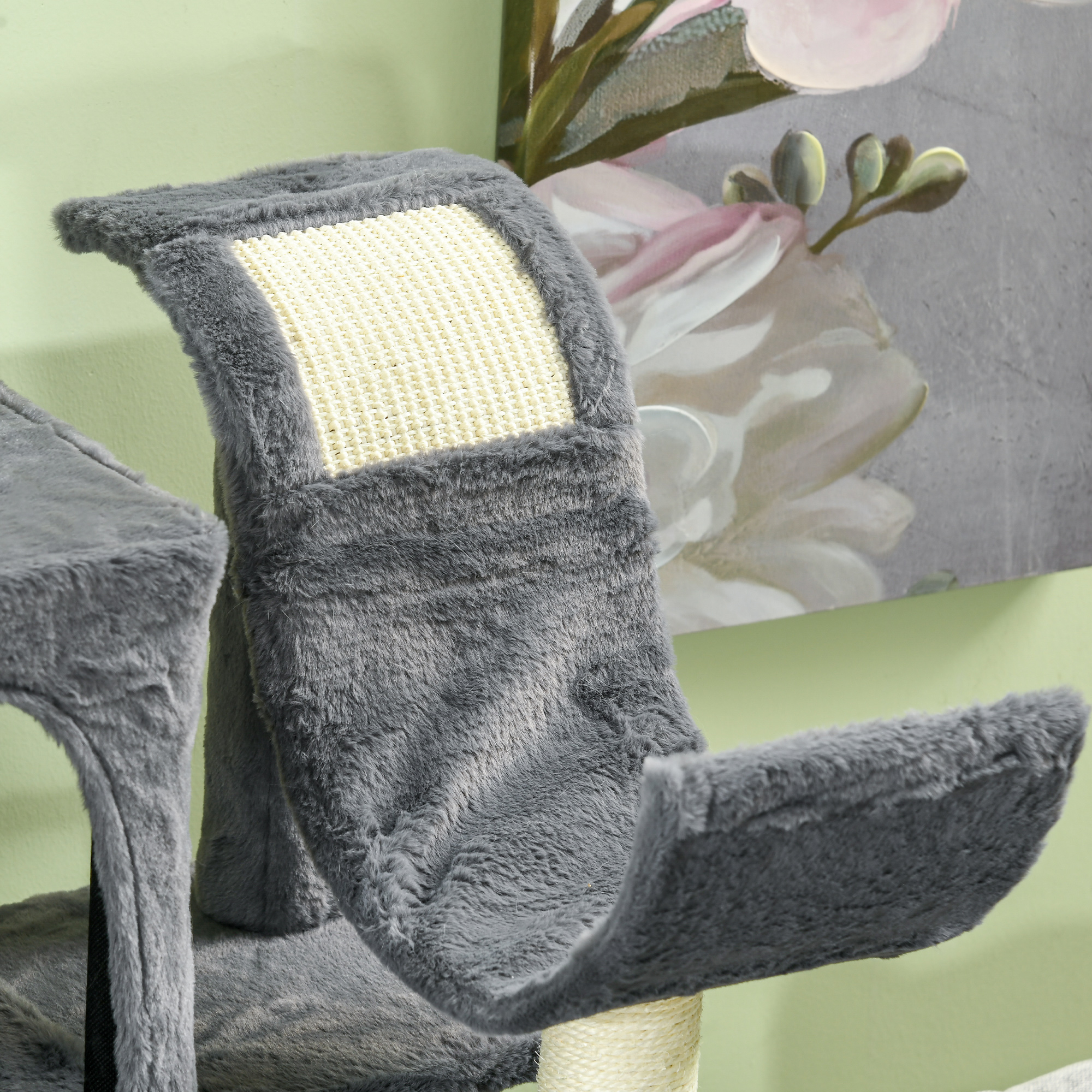PawHut 177cm Cat Tree with Scratching Post, Hammock, Cat House Dark Grey 8