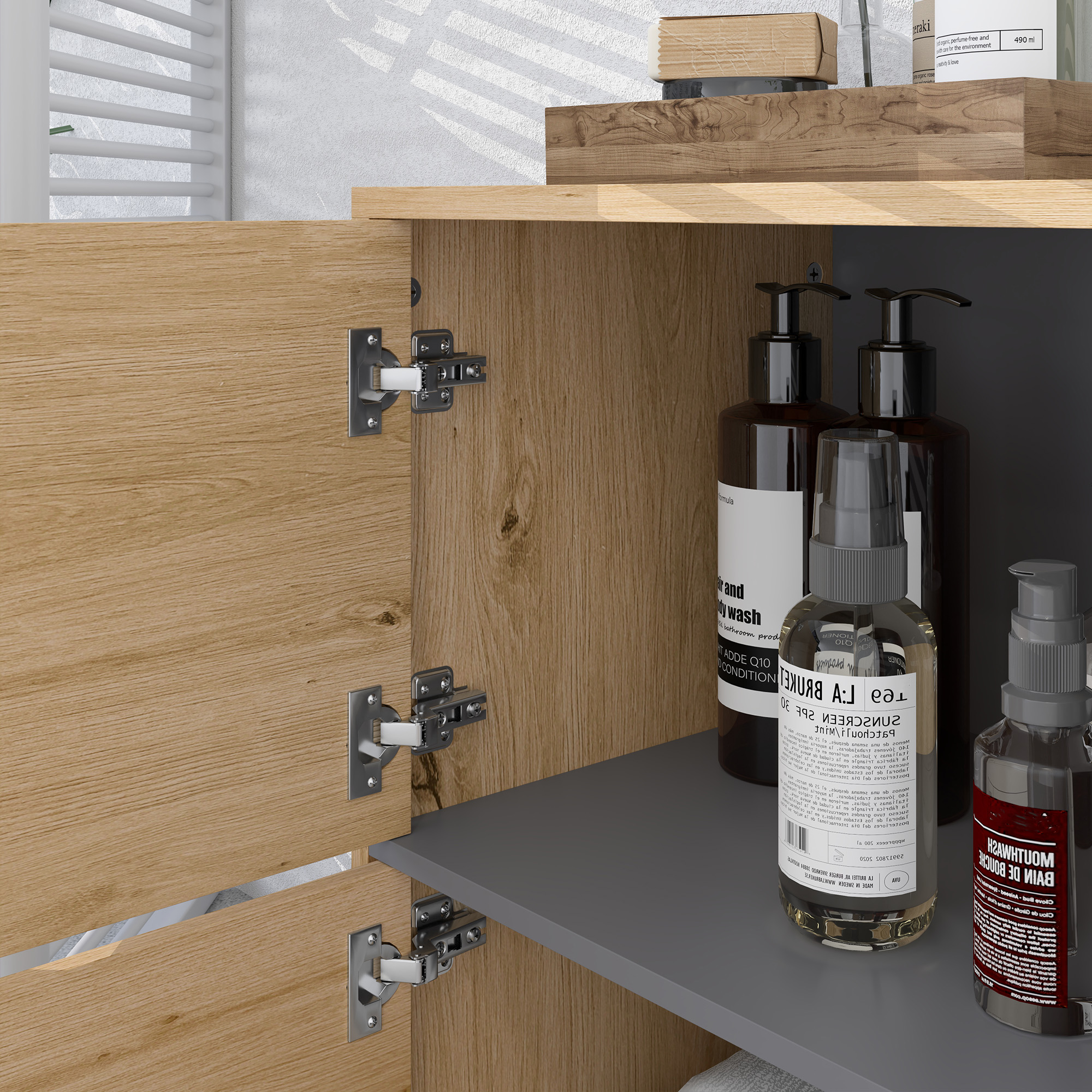 HOMCOM Meuble De Salle De Bain Avec 2 Placards Et Compartiments Ouverts - Finition Bois Naturel 80x35x70 Cm - Rangement Et Style - 10