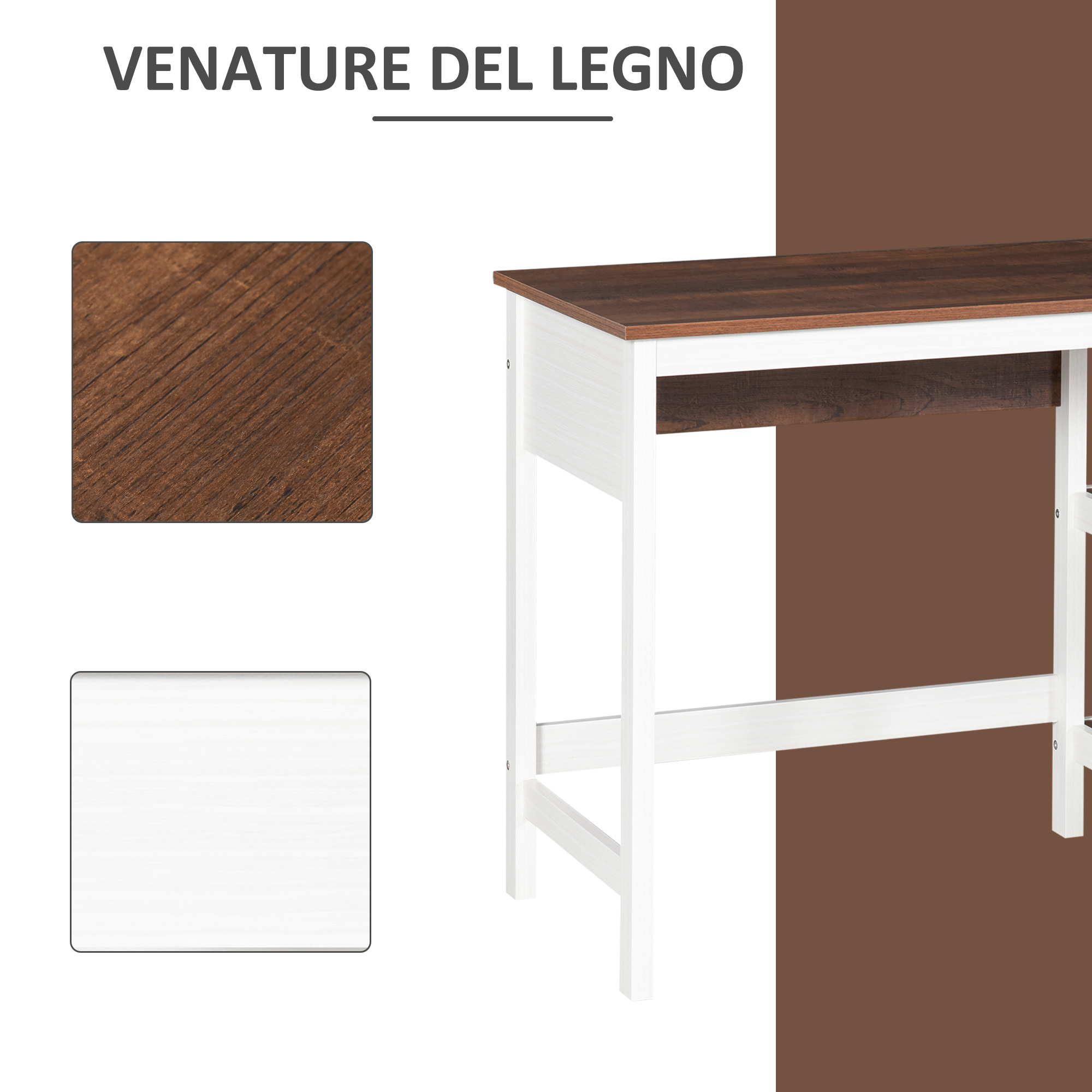 Scrivania Per Ufficio HOMCOM Con 2 Mensole – 110x48x76,2 Cm, In MDF, Colore Noce E Bianco, Carico 50 Kg, Per Casa E Studio