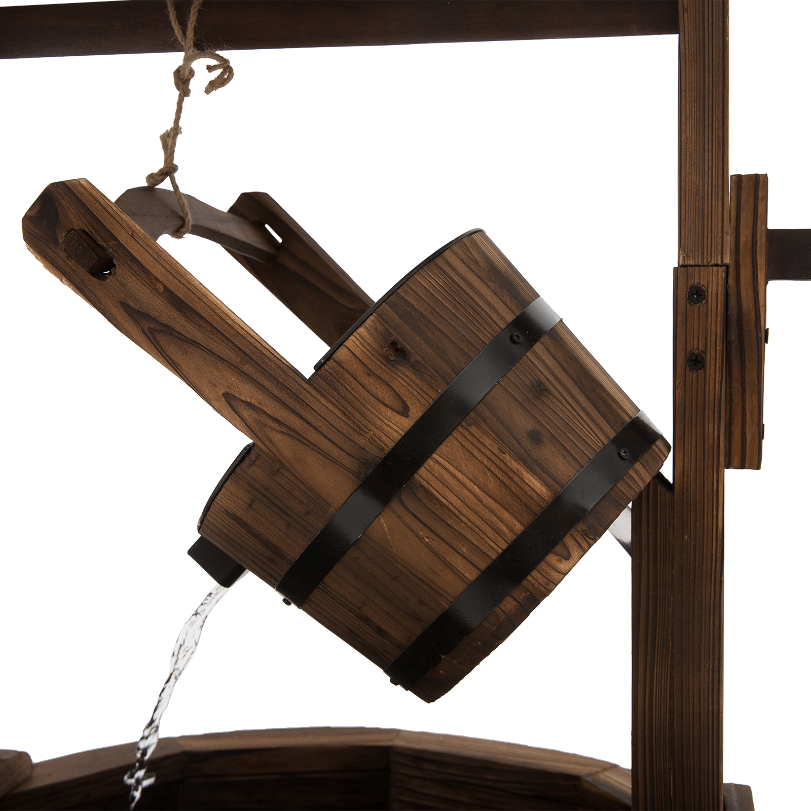 Outsunny Wooden Garden Wishing Well Fountain Barrel Waterfall Rustic Wood with Pump Garden Décor Ornament 9