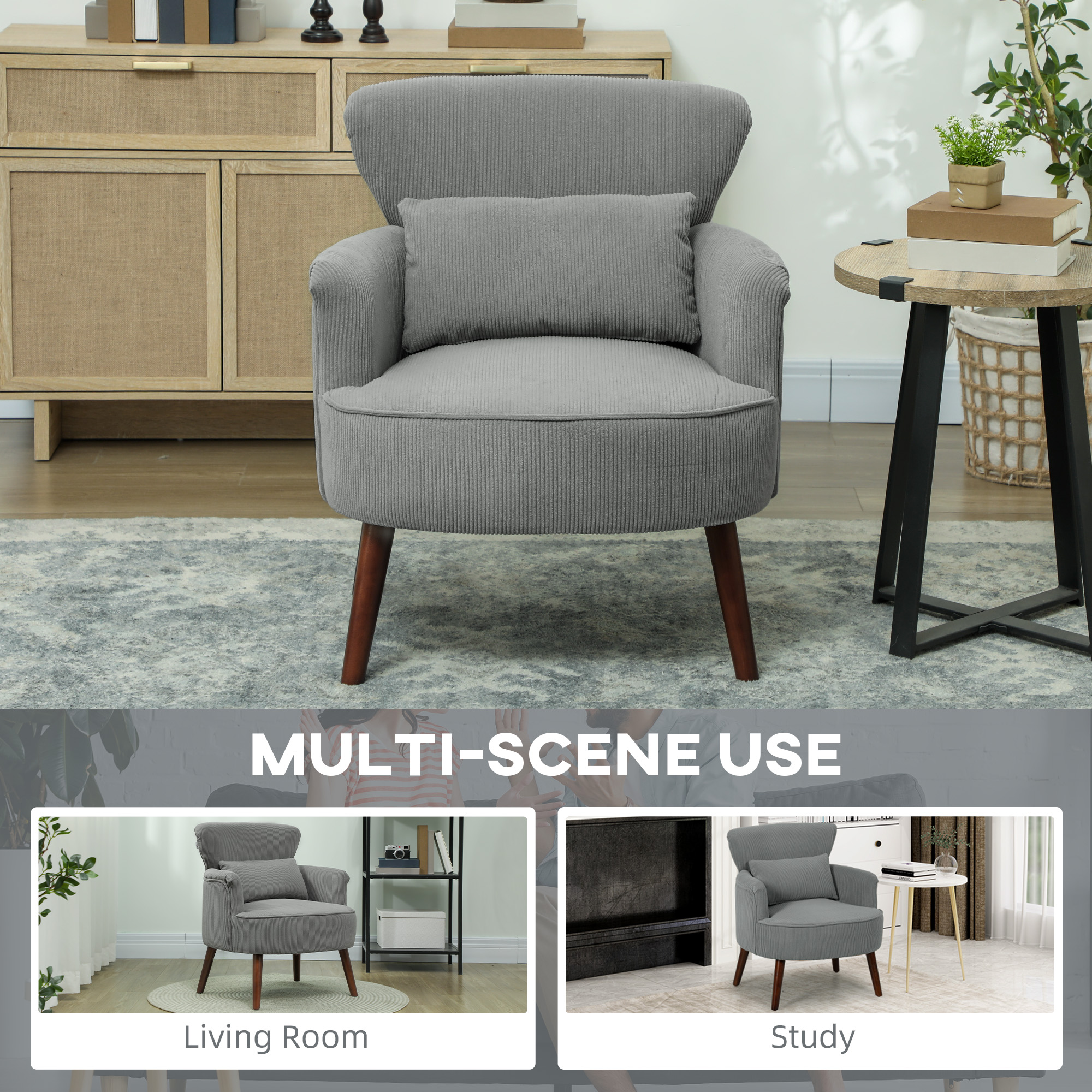 HOMCOM Corduroy Retro Accent Chair Light Grey 8