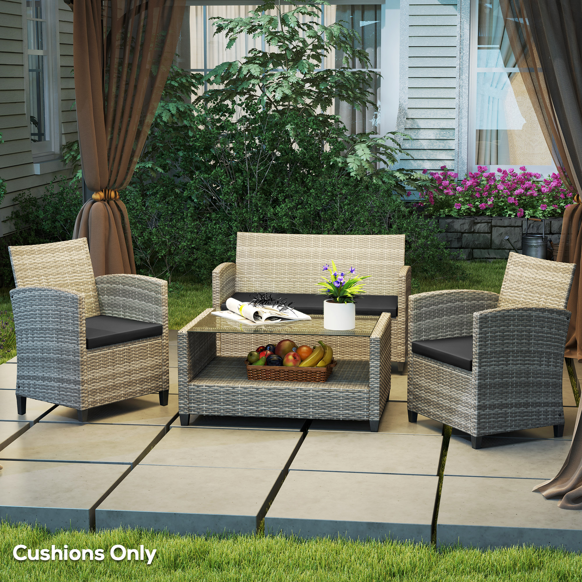 Outsunny Outdoor Seat Cushion Pads for Rattan Furniture, 3 PCs Garden Furniture Cushions, Black 8
