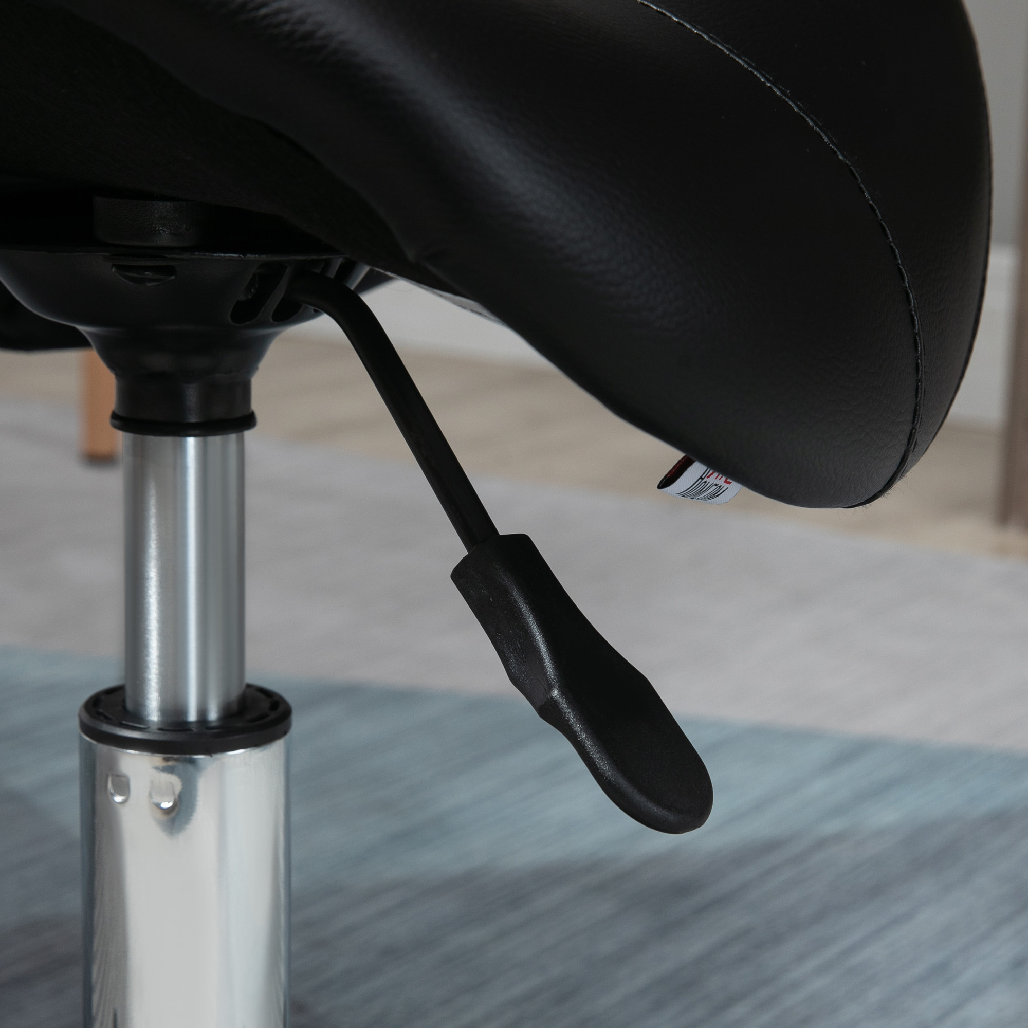 HOMCOM Saddle Stool, PU Leather Adjustable Rolling Salon Chair with Steel Frame for Massage, Spa, Beauty and Tattoo, Black 9
