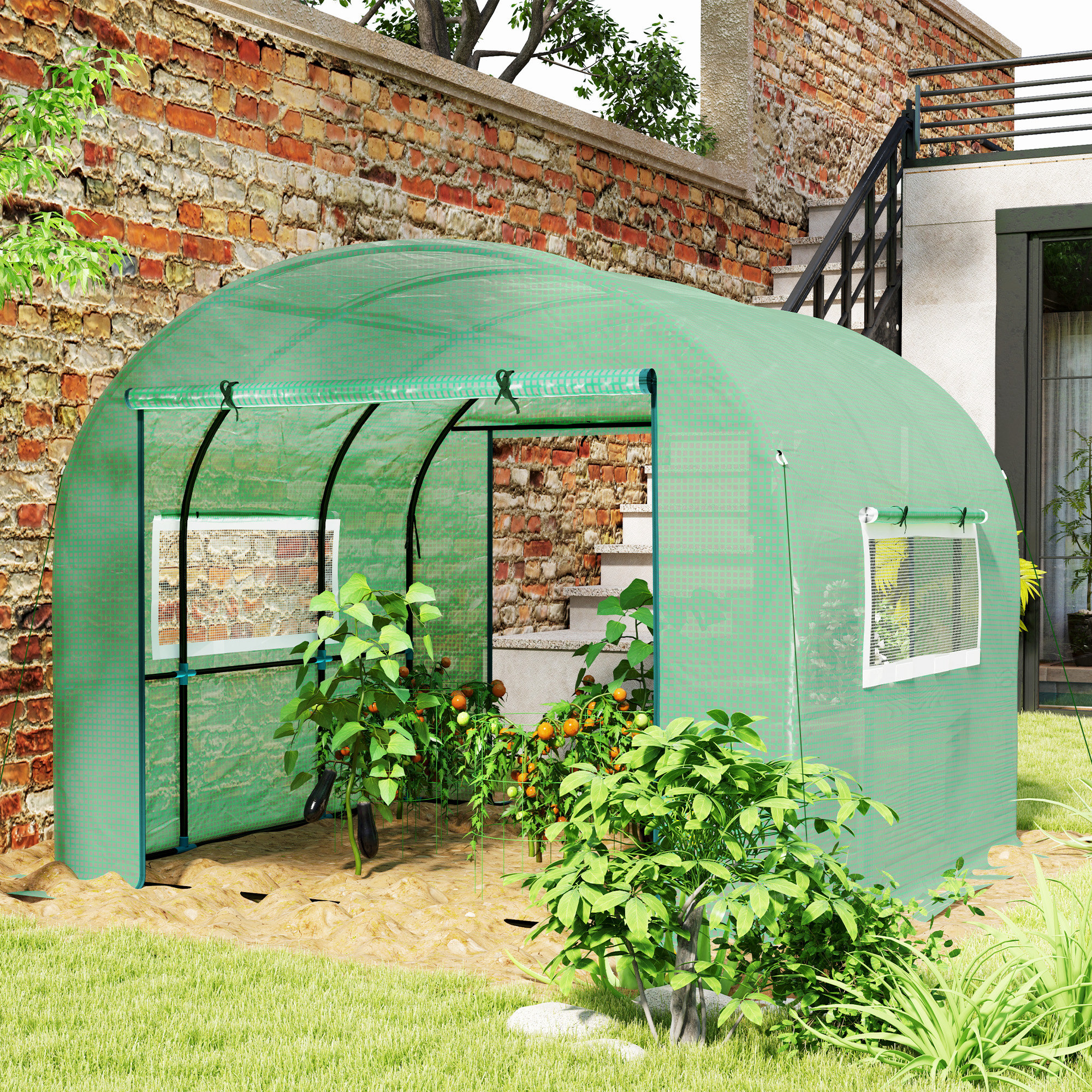 Outsunny 300 x 300cm Walk-In Polytunnel Greenhouse Green 2