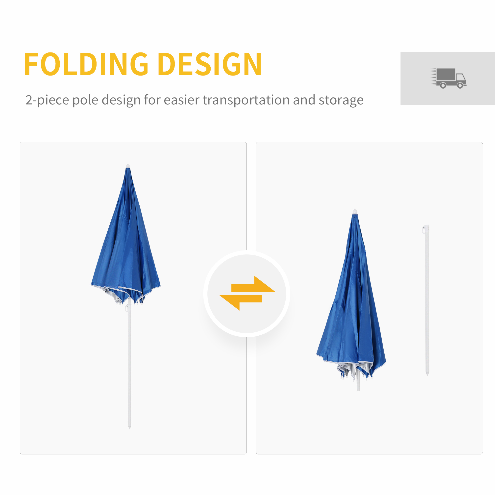 Outsunny 88" Arc 2.2M Fishing Umbrella Beach Parasol with Sides Brolly Shelter Canopy Shade with FREE Carry Bag Blue 6