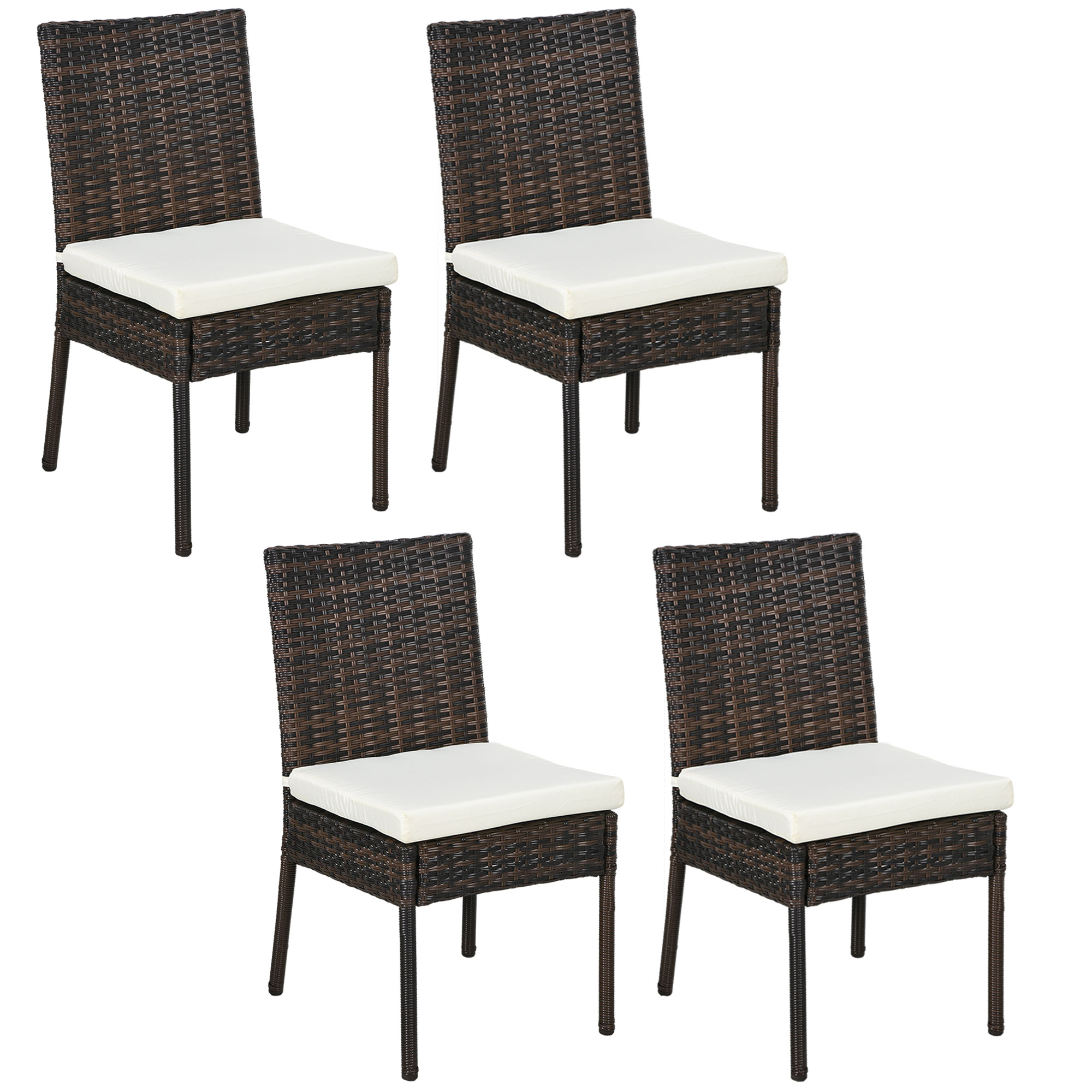 Product photograph of Outsunny Rattan Garden Chairs Set Of Four Armless Durable Outdoor Seating Easy Storage Brown from Aosom UK