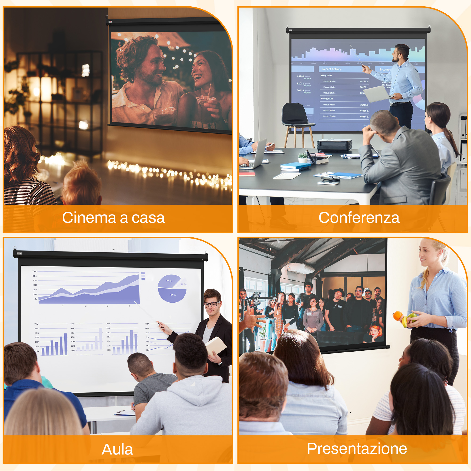 Schermo Proiettore 100 Pollici HOMCOM | Telecomando | 203x152 Cm | Formato 4:3 - Foto 5