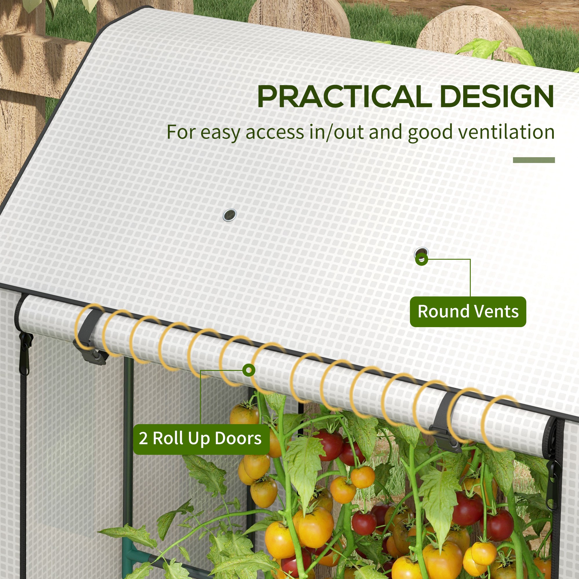 Outsunny Mini Greenhouse with 4 Wire Shelves, Portable Tomato Greenhouse, Upgraded Garden Grow House for Plants with Roll Up Door and Vents, 100 x 80 x 150cm, White 5