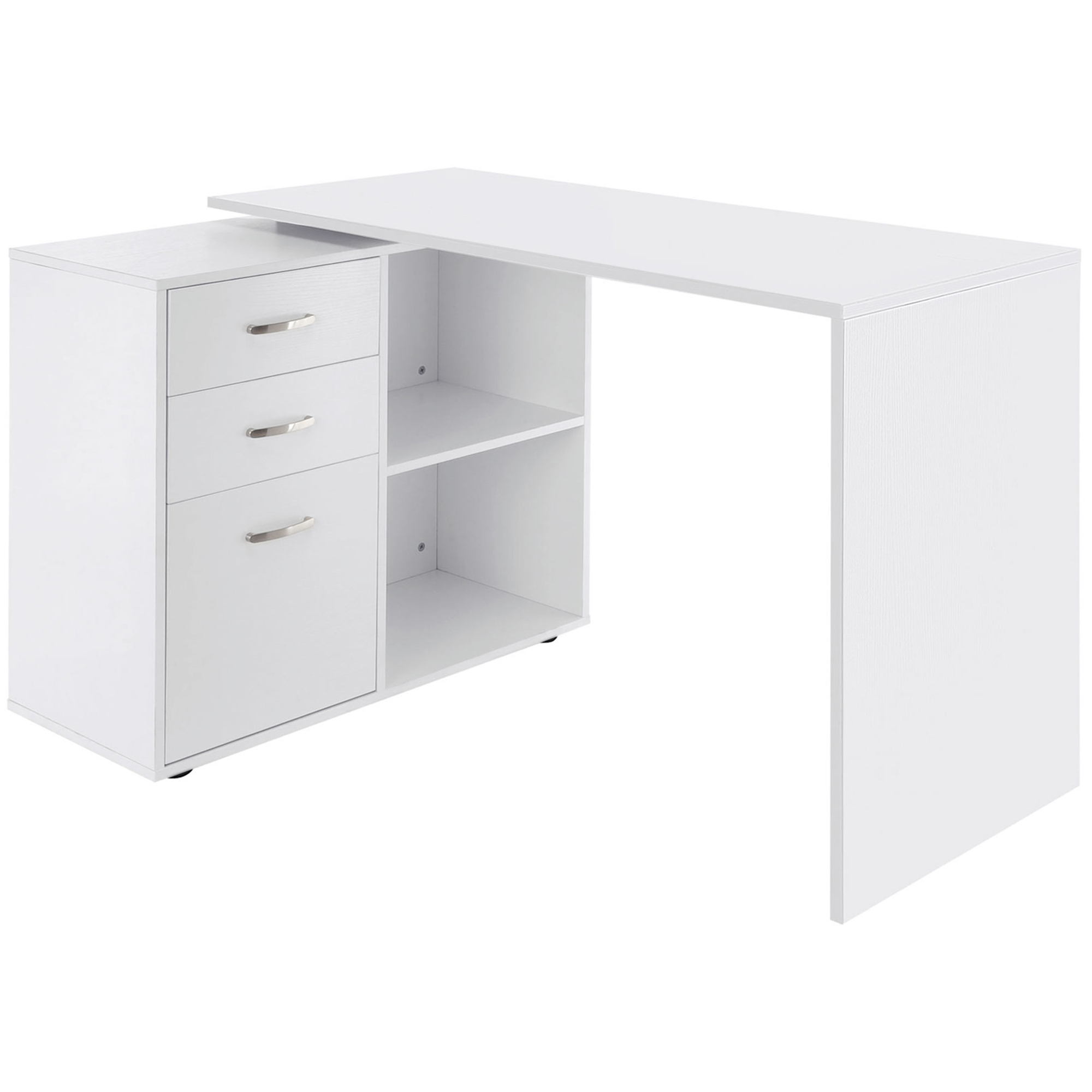HOMCOM Mesa de Ordenador Escritorio Mesa Esquinera Oficina 2 Formas con 2 Estantes 3 Cajones Mesa de Despacho Escuela Estudio Madera Blanco | Aosom España