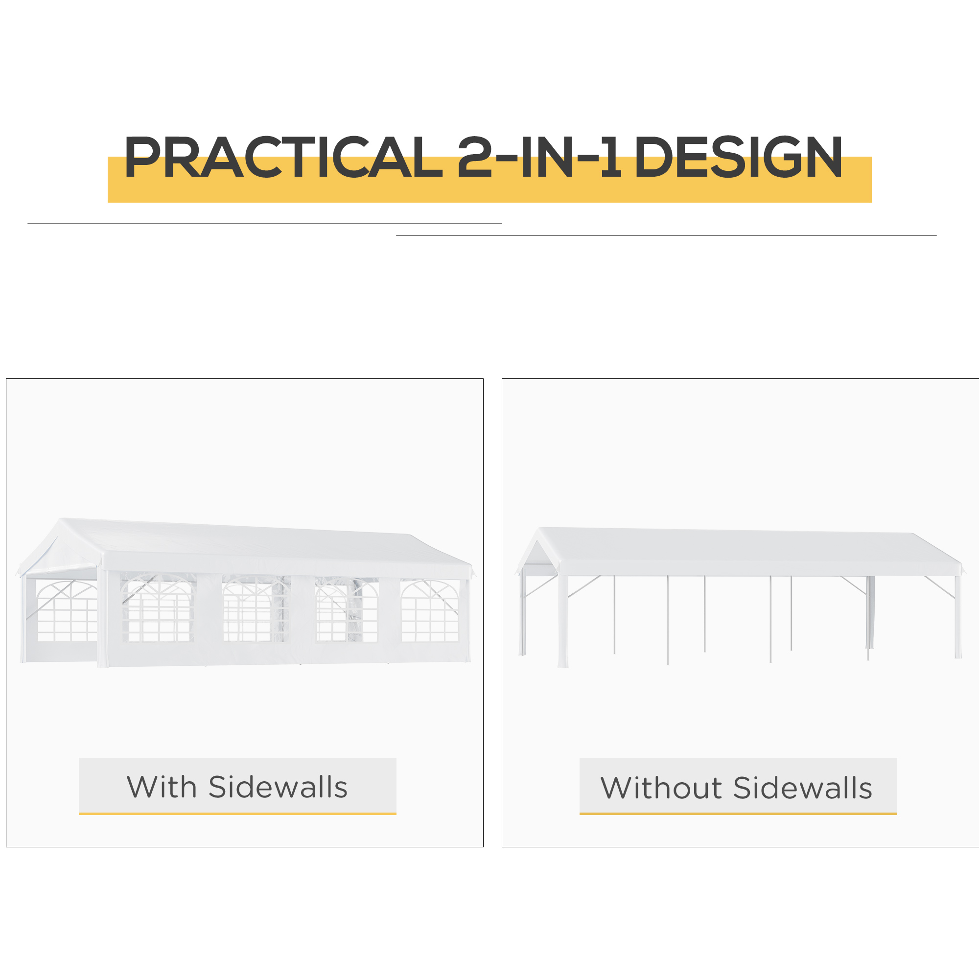 Outsunny 8m x 4m Garden Gazebo Marquee Wedding Shelter Level 4 Wind Protection, White 6