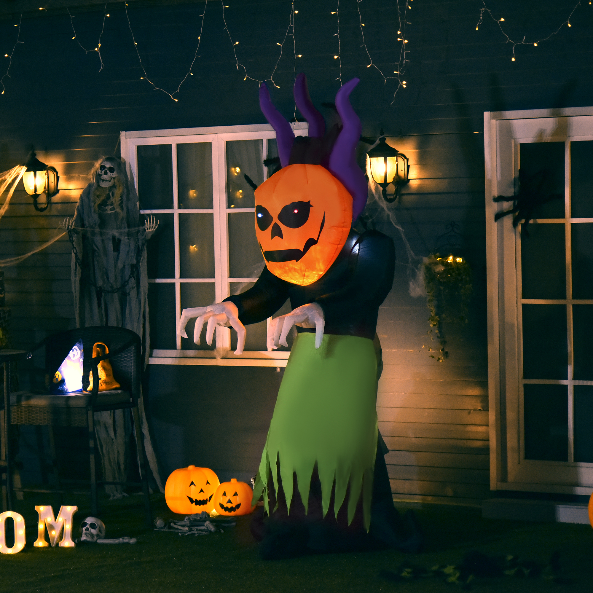 HOMCOM Halloween Pumpkin Ghost Inflatable LED Lights Accessories Scary Ghoul Outdoor Kids Party Theme Display 4