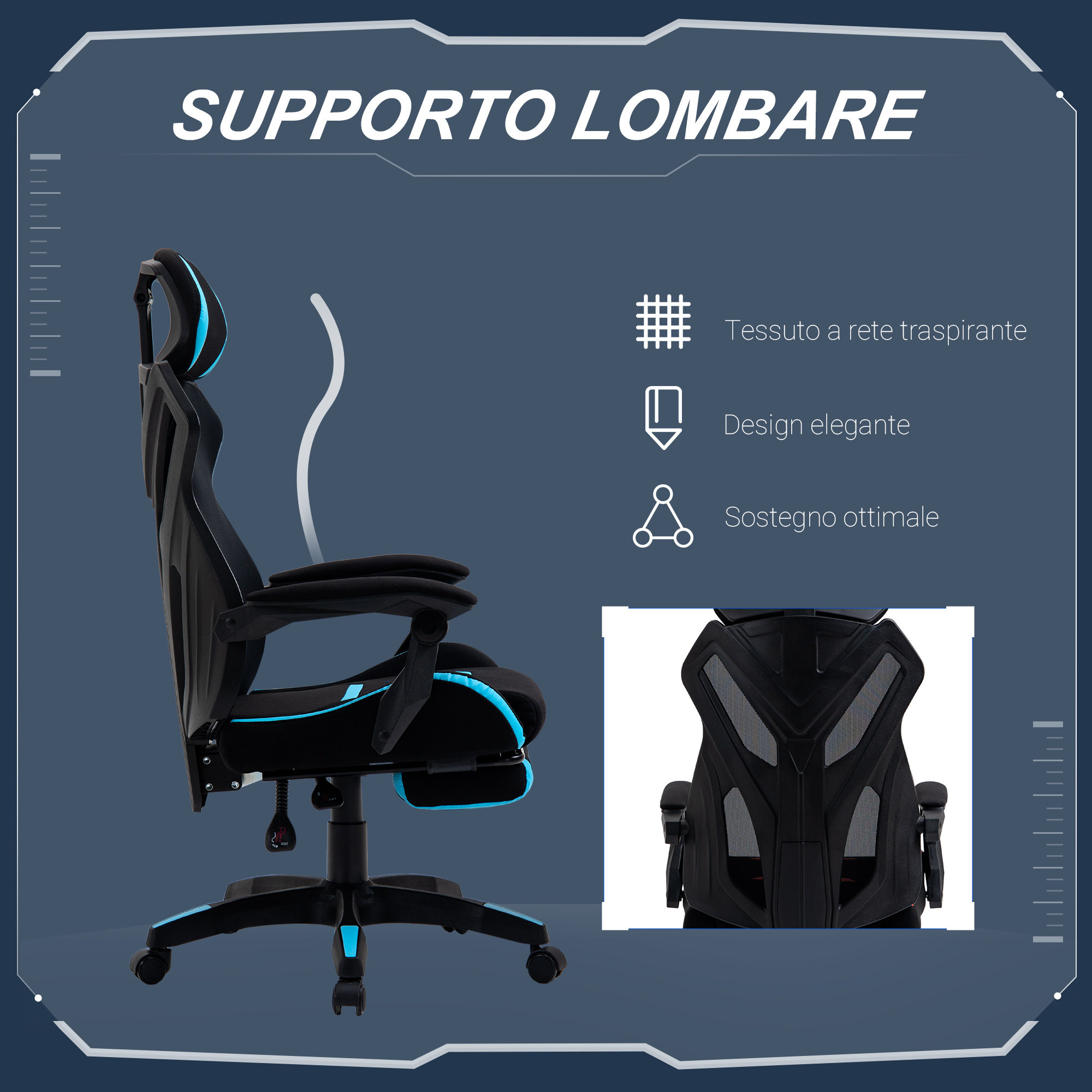 Vinsetto Sedia Da Ufficio Ergonomica In Rete Nera, Altezza Regolabile (120-133 Cm), Con Braccioli Girevoli, Supporto Lombare E Funzione Reclinabile, Portata 120 Kg - 4