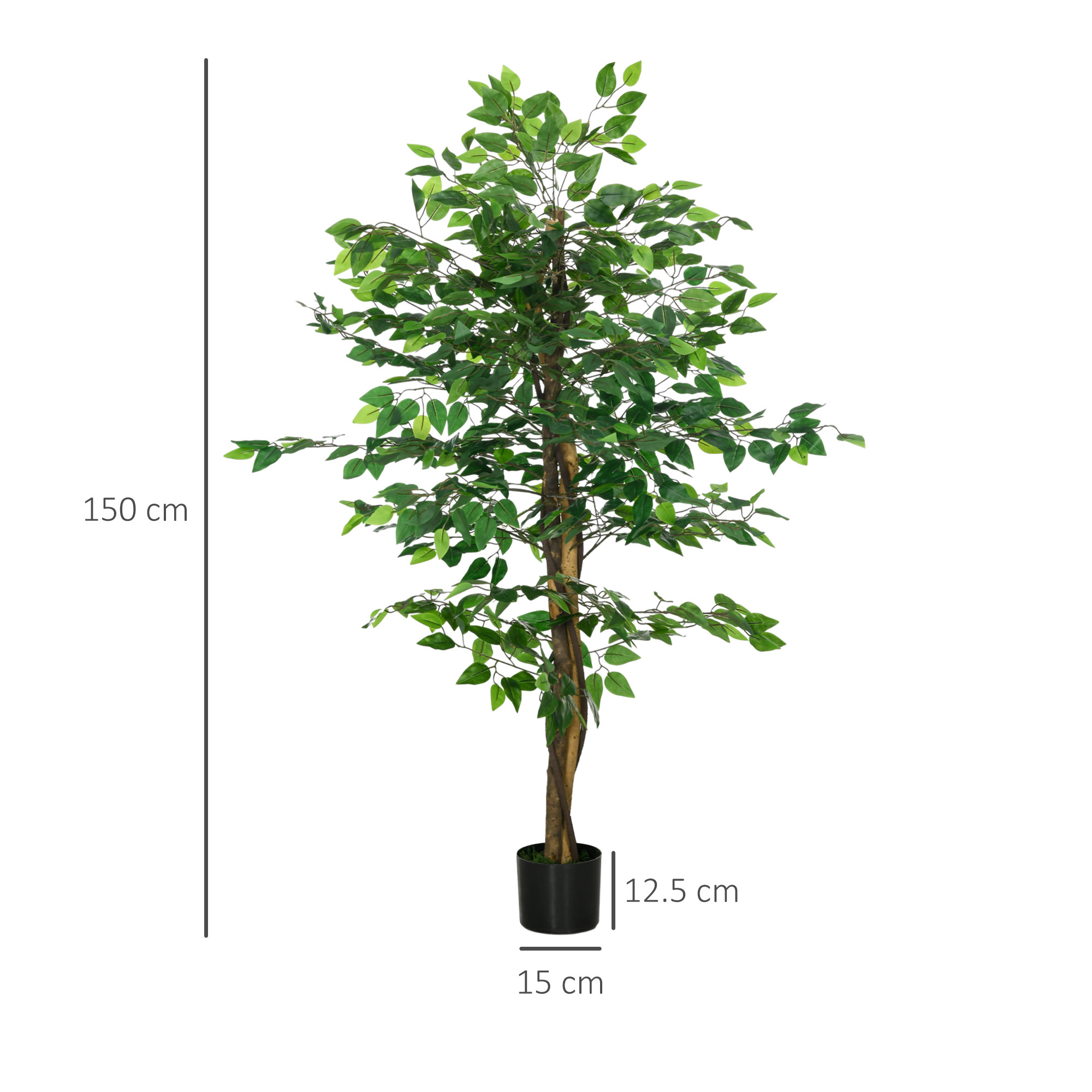 HOMCOM Artificial Ficus Tree, with Weighted Plant Pot Green 3