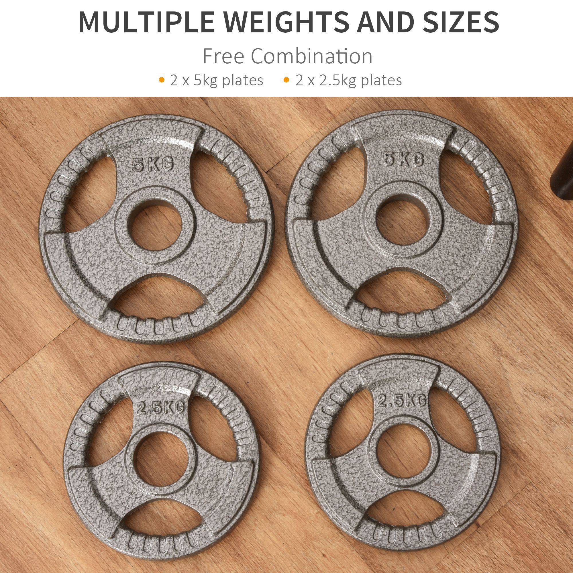 HOMCOM Set of 4 Weight Plate for 2 inch/5cm hole Dumbbell Handle Bar 15kg Dumbbell Plates Barbell Weight 2 x 5kg, 2 x 2.5kg 7