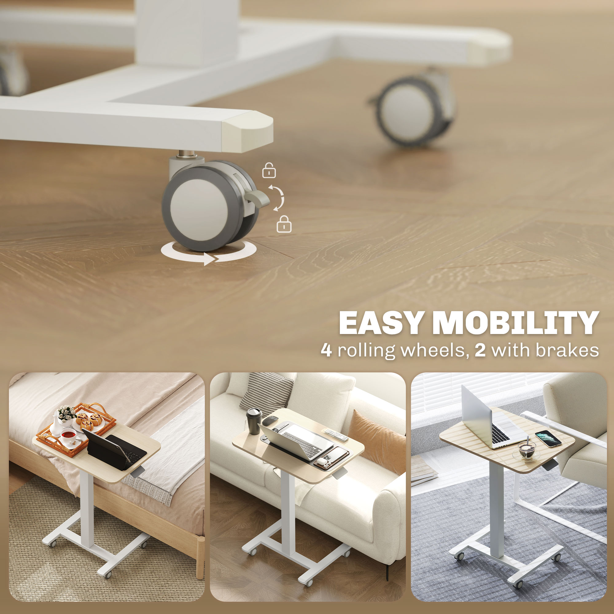 Vinsetto 68-108cm Height Adjustable Work Desk Wood-Effect/White 5