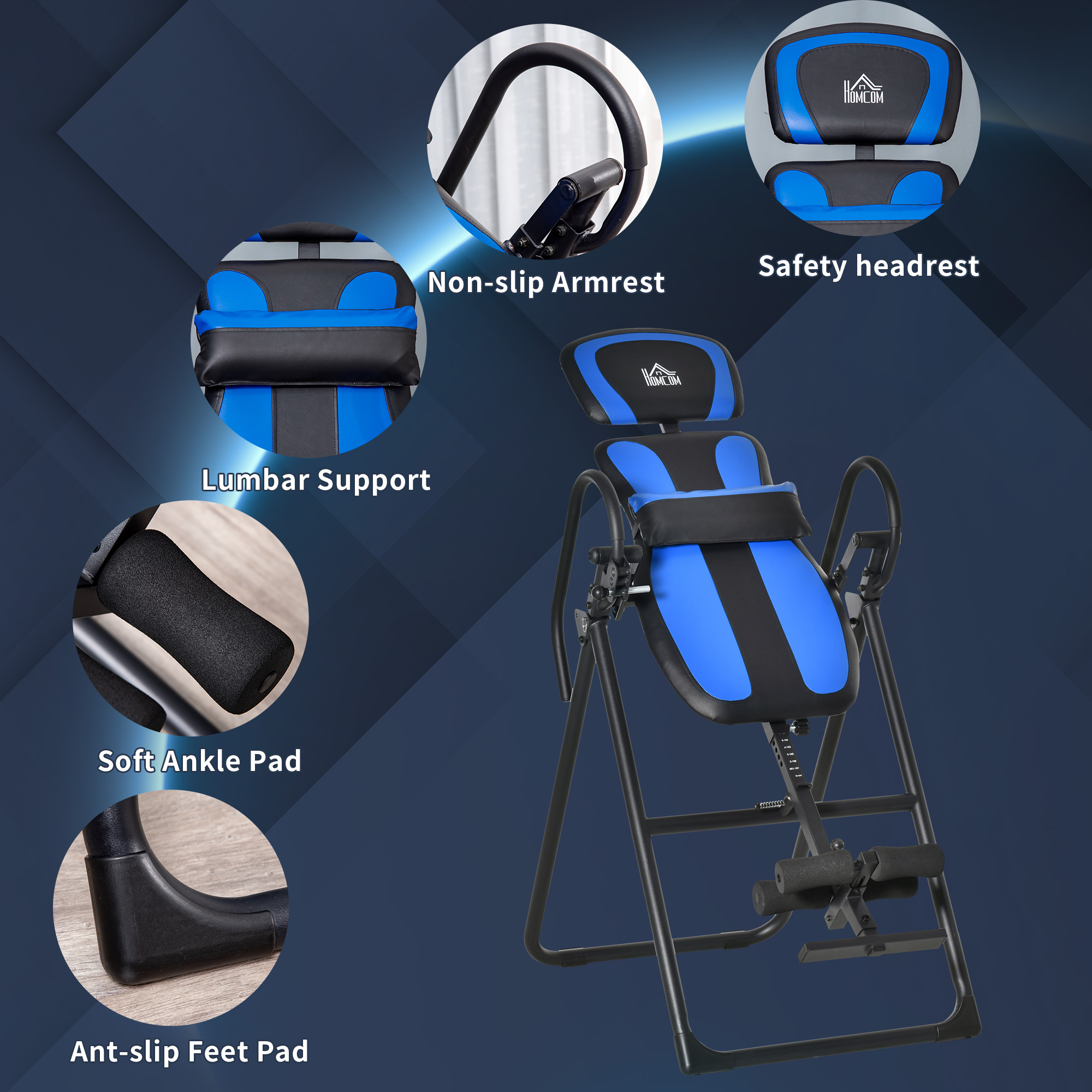 HOMCOM Foldable Gravity Inversion Table, Back Therapy Fitness Bench, with Soft Ankle Cushions, for Home 5