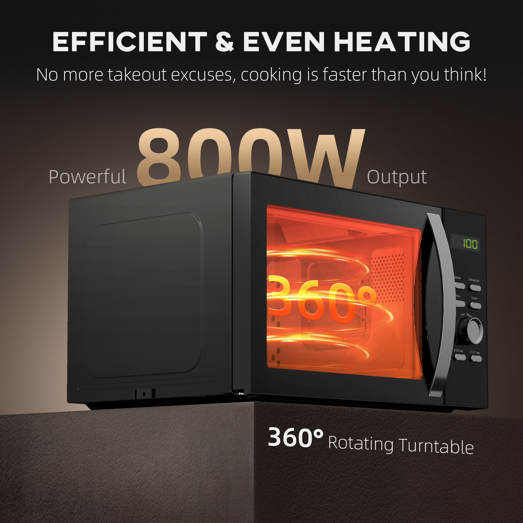 HOMCOM 23L 800W Microwave Oven, Digital Solo Microwave with 5 Power Levels, Automatic Defrost, 8 Auto Cook Menus, 60 Minutes Timer, Clock, Easy Clean, Small Black Microwave 7