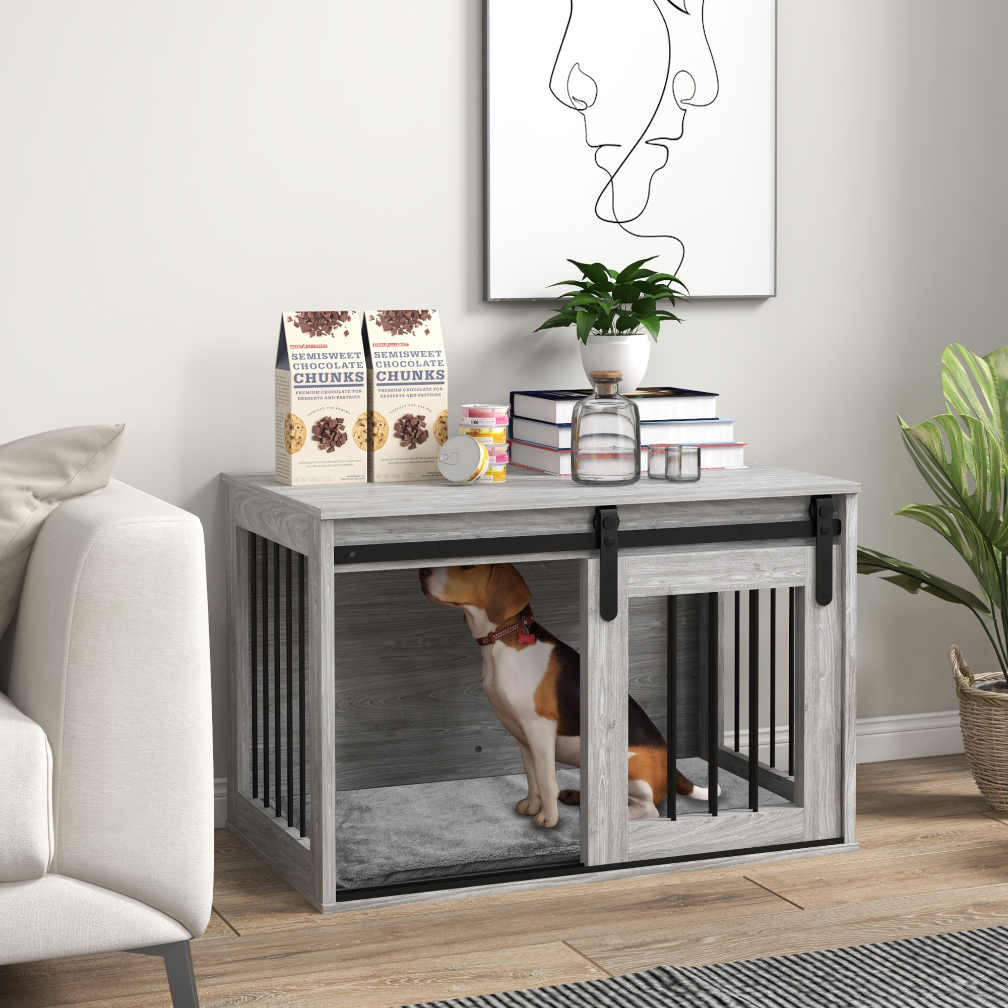 PawHut 80cm Dog Crate Furniture with Removable Cushion for Large Dogs ...