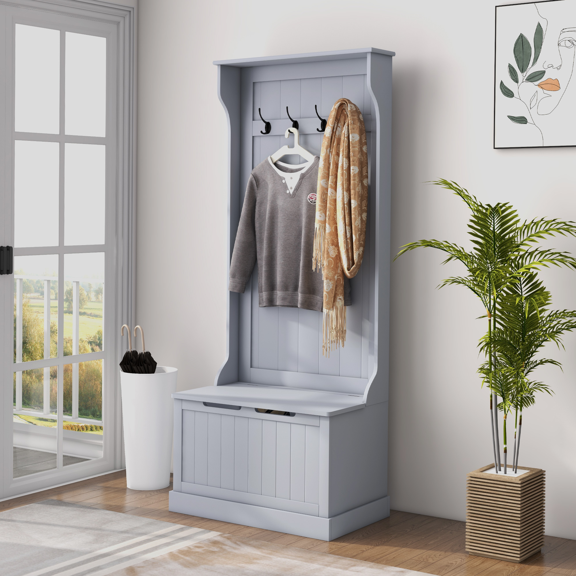 Guardaroba appendiabiti MCW-D41 Family 4 ganci 30x60x13cm ~ bianco nero