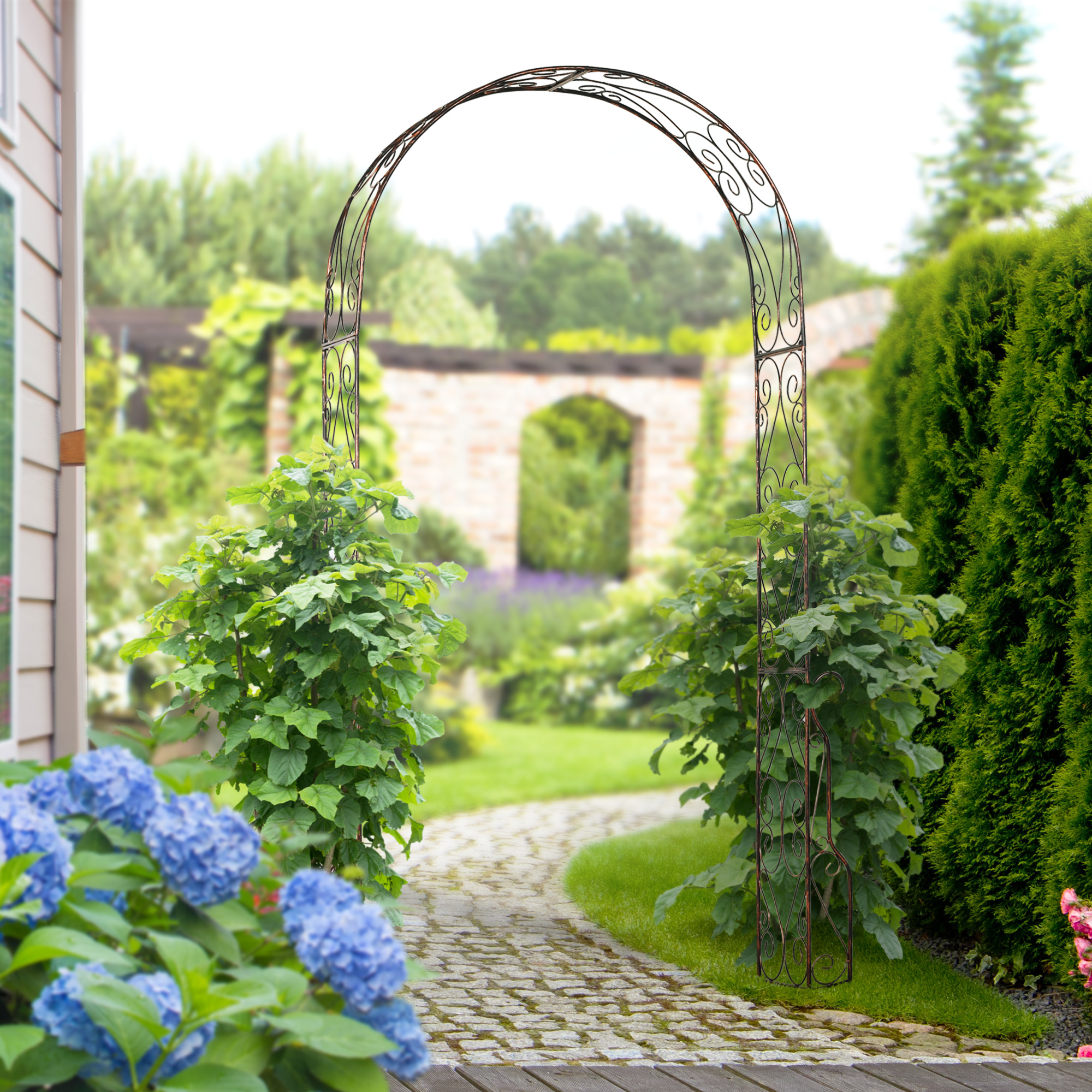 Outsunny Metal Garden Arch Trellis, Decorative Arbour Archway for Walkway Path Ceremony Wedding Party, 120 x 30 x 226cm 2