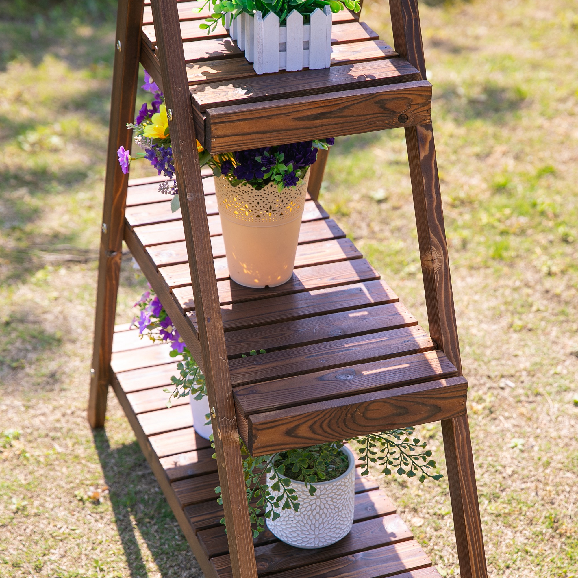 Festnight Scaffale Porta Piante In Legno Massello, 97 X 31 X 87 Cm, Per Giardino E Terrazzo