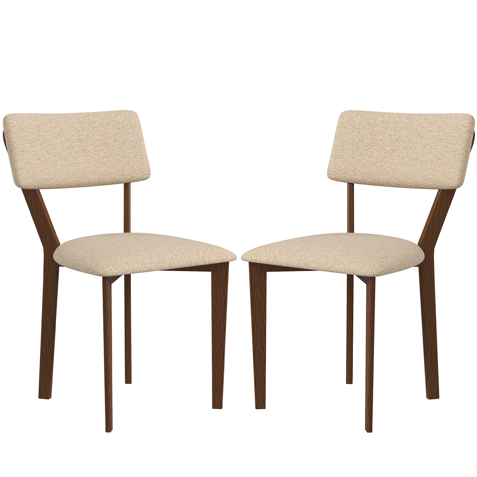 HOMCOM Lot de 2 chaises salle à manger chaises de cuisine avec dossier pieds en bois tissu effet lin 49 x 56 x 85 cm beige