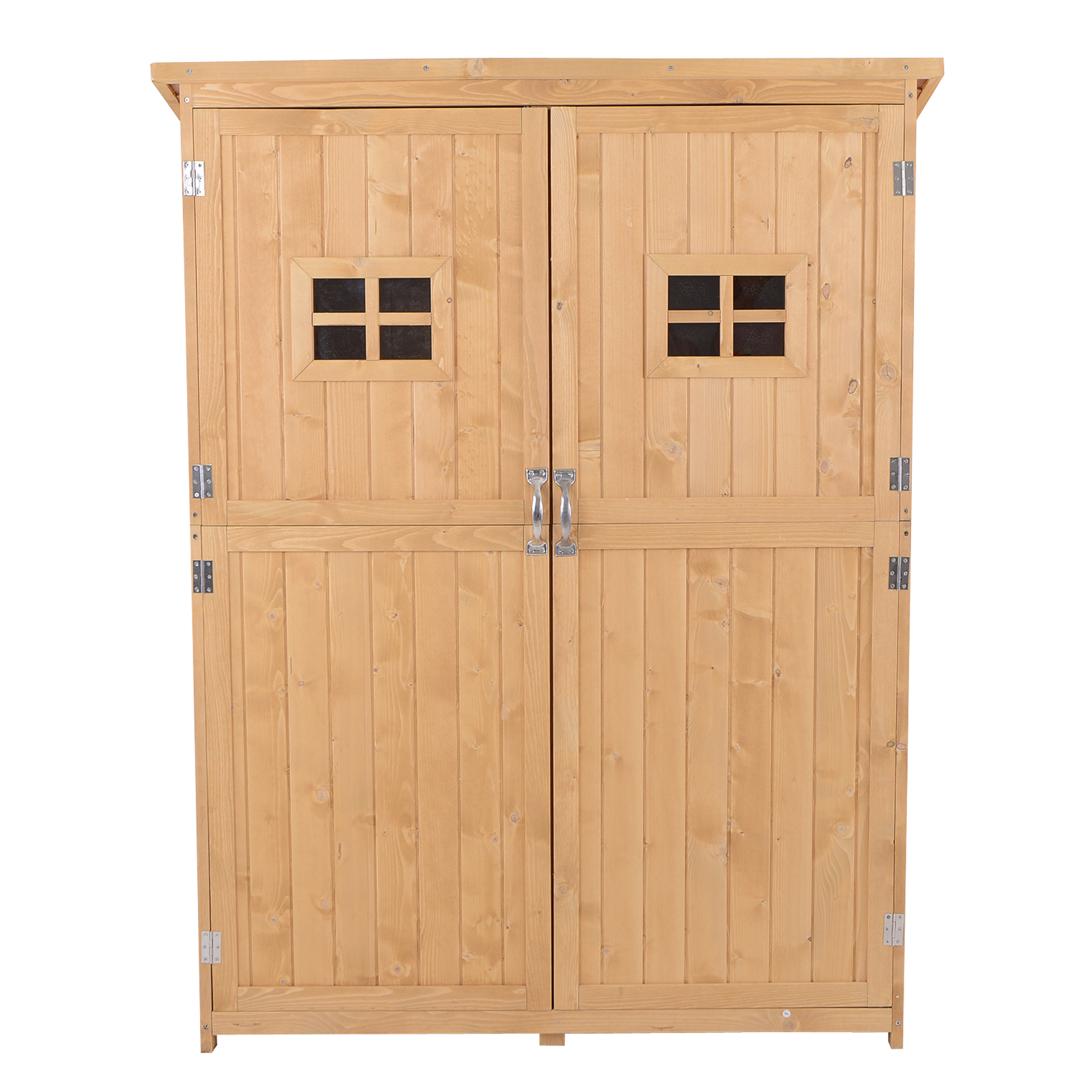 Outsunny Wooden Garden Shed with Two Windows, Tool Storage Cabinet, Outdoor Double Door Organizer 127.5L x 50W x 164H cm, Natural 8