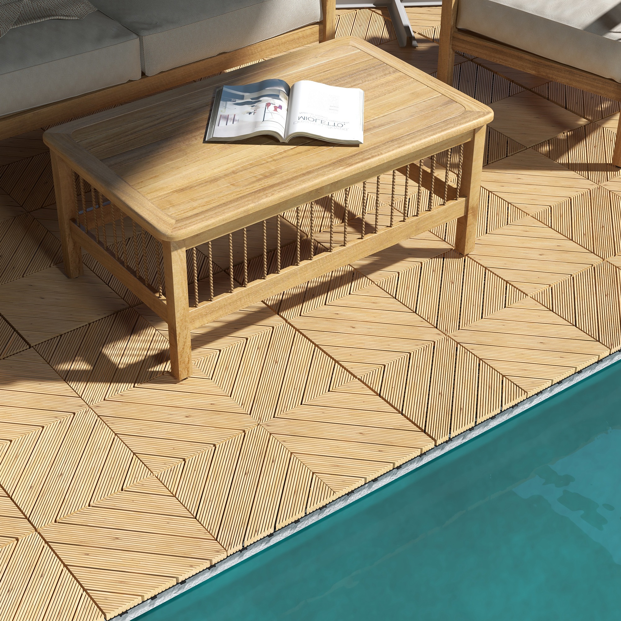 Outsunny 27 Pcs Wooden Interlocking Decking Tiles, 30 x 30 cm Anti-slip Outdoor Flooring Tiles, 0.81㎡ per Pack, All Weather Use for Patio, Balcony, Terrace, Hot Tub, Yellow 7
