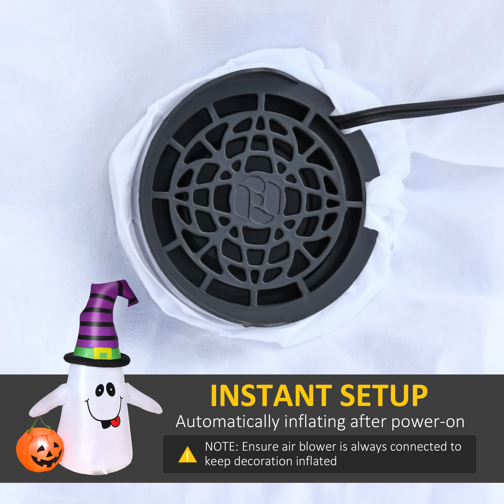 HOMCOM 1.2m Witch Ghost Halloween Inflatable Decoration w/ LED Lights Fan Accessories Pumpkin Lantern Kids Adult Fun Weather-Resistant Indoor Outdoor Seasonal 7